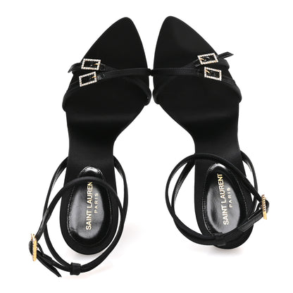 Saint Laurent Calfskin Satin Crystal Gippy 110 Sandals 36.5 Black 2 of 8
