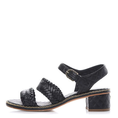 Chanel Calfskin Quilted Chain Sandals 37 Black 1 of 10
