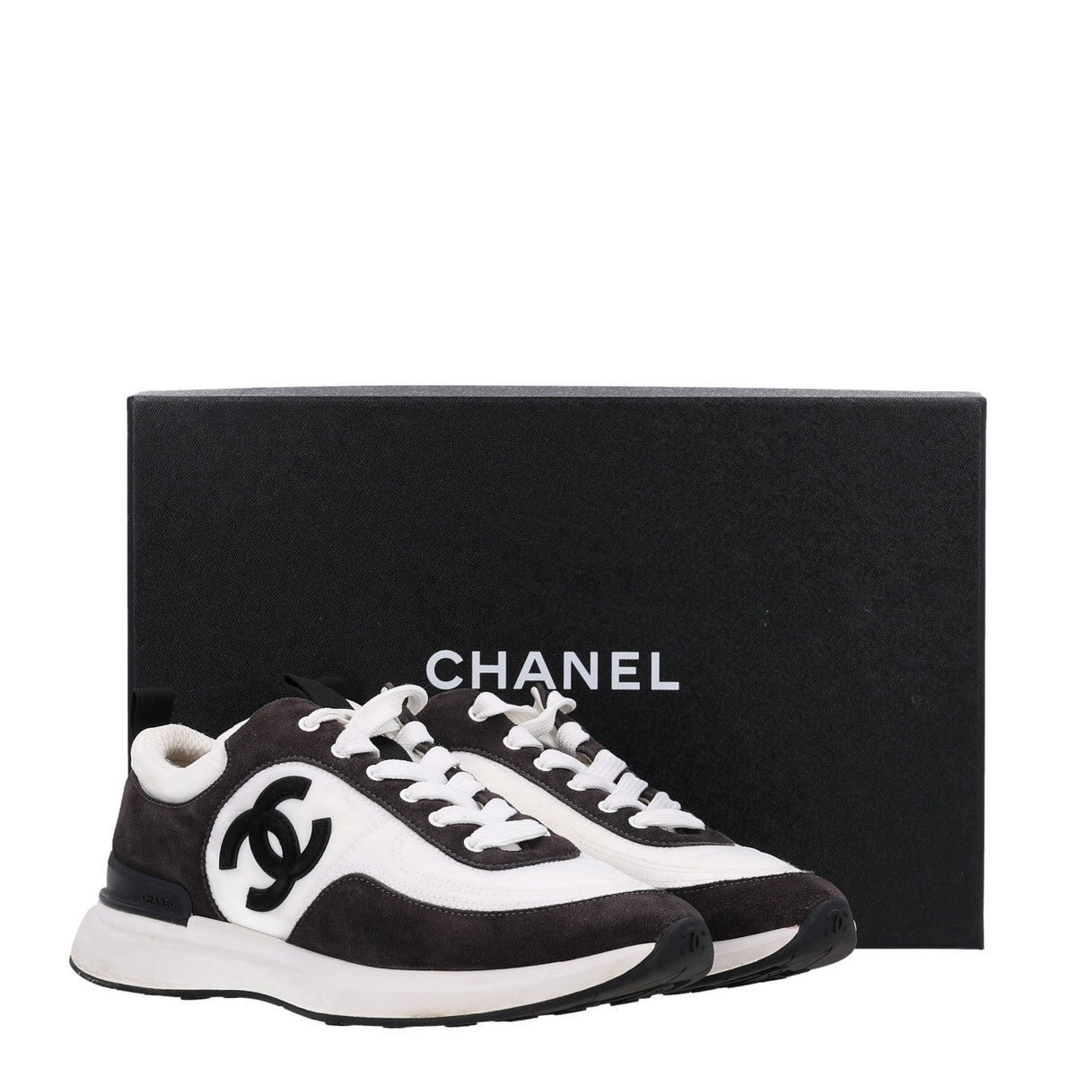 Nylon Suede Calfskin CC Sneakers 38 White Dark Grey