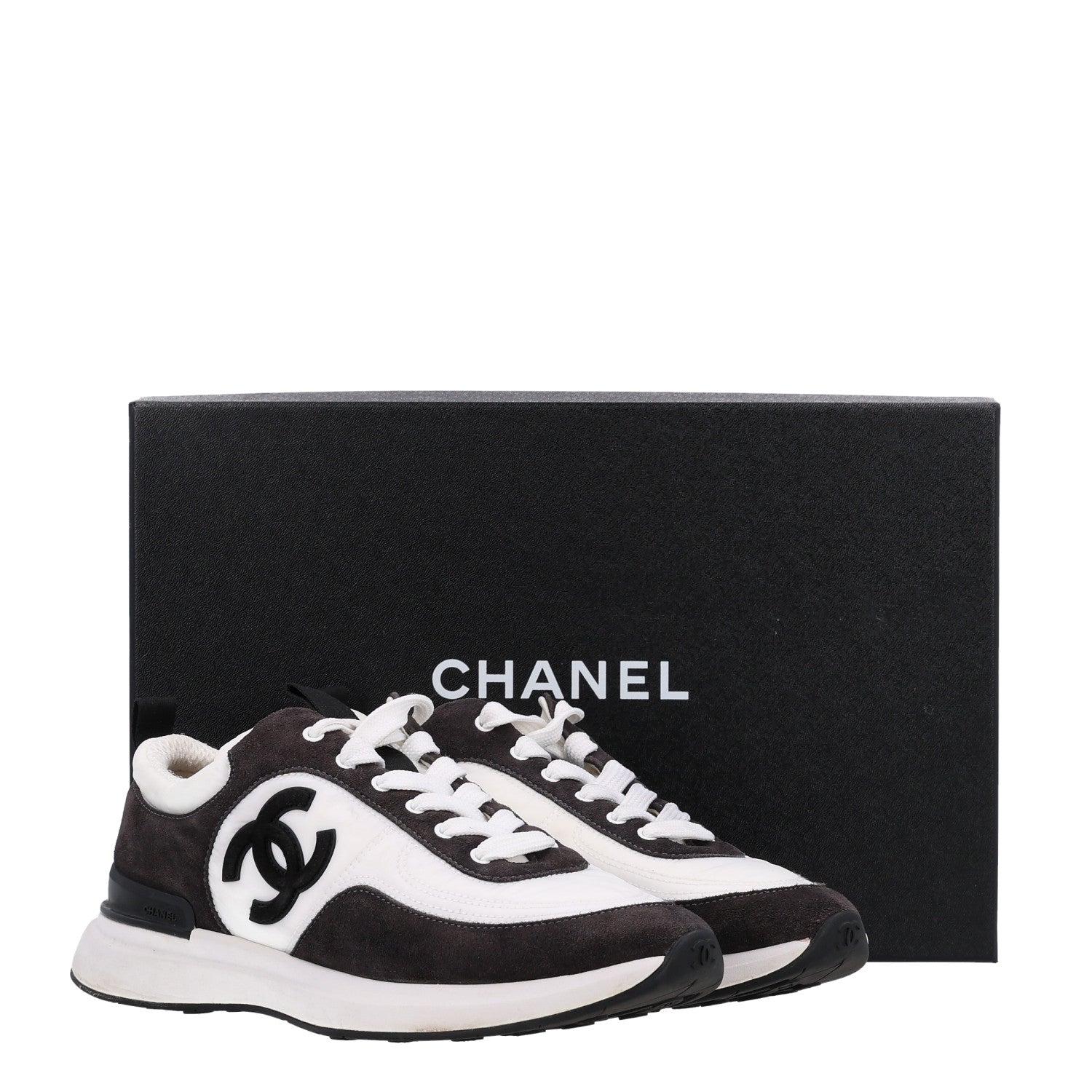 Chanel Nylon Suede Calfskin CC Sneakers 38 White Dark Grey 11 of 11