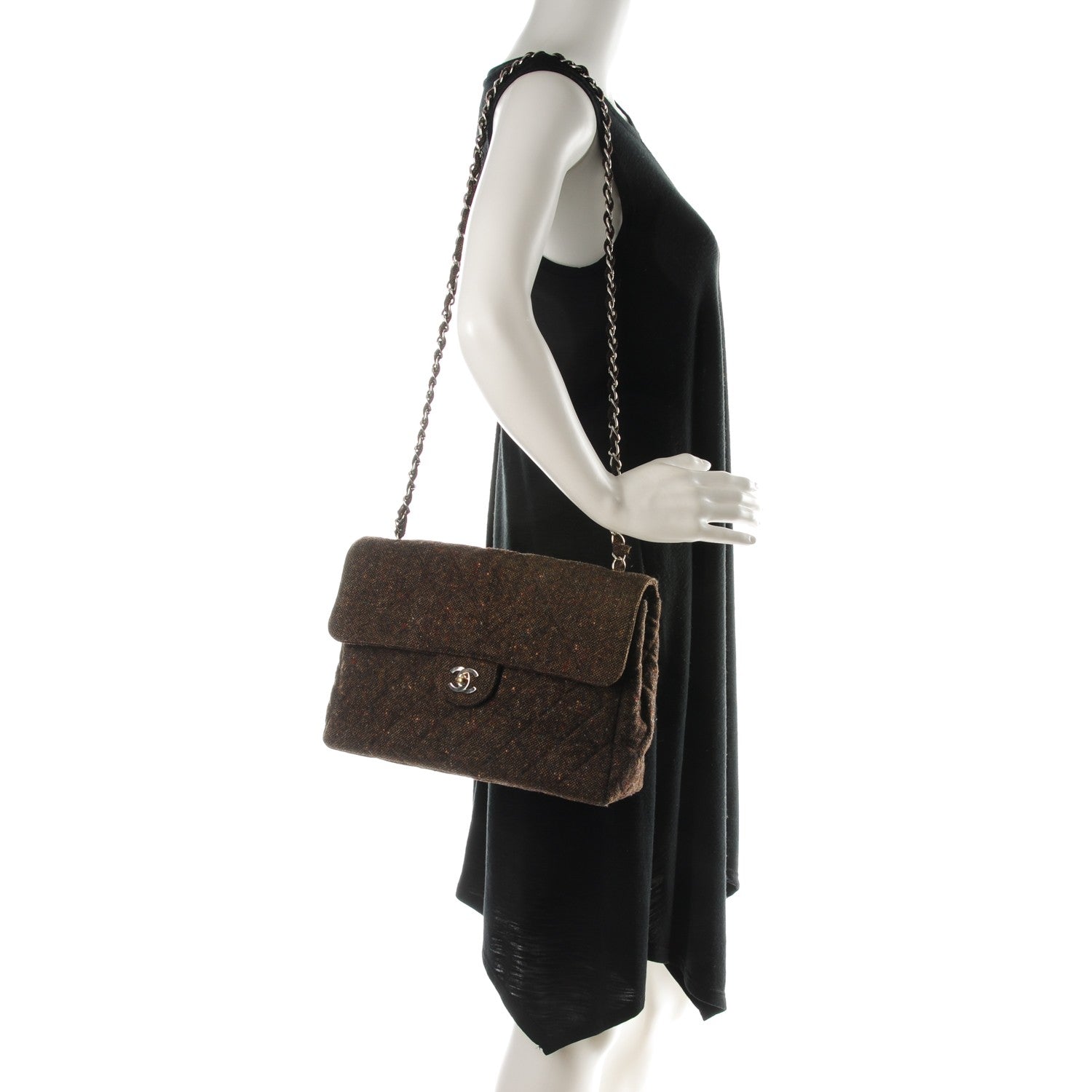 Chanel Tweed Quilted Jumbo Single Flap Brown 2 of 14