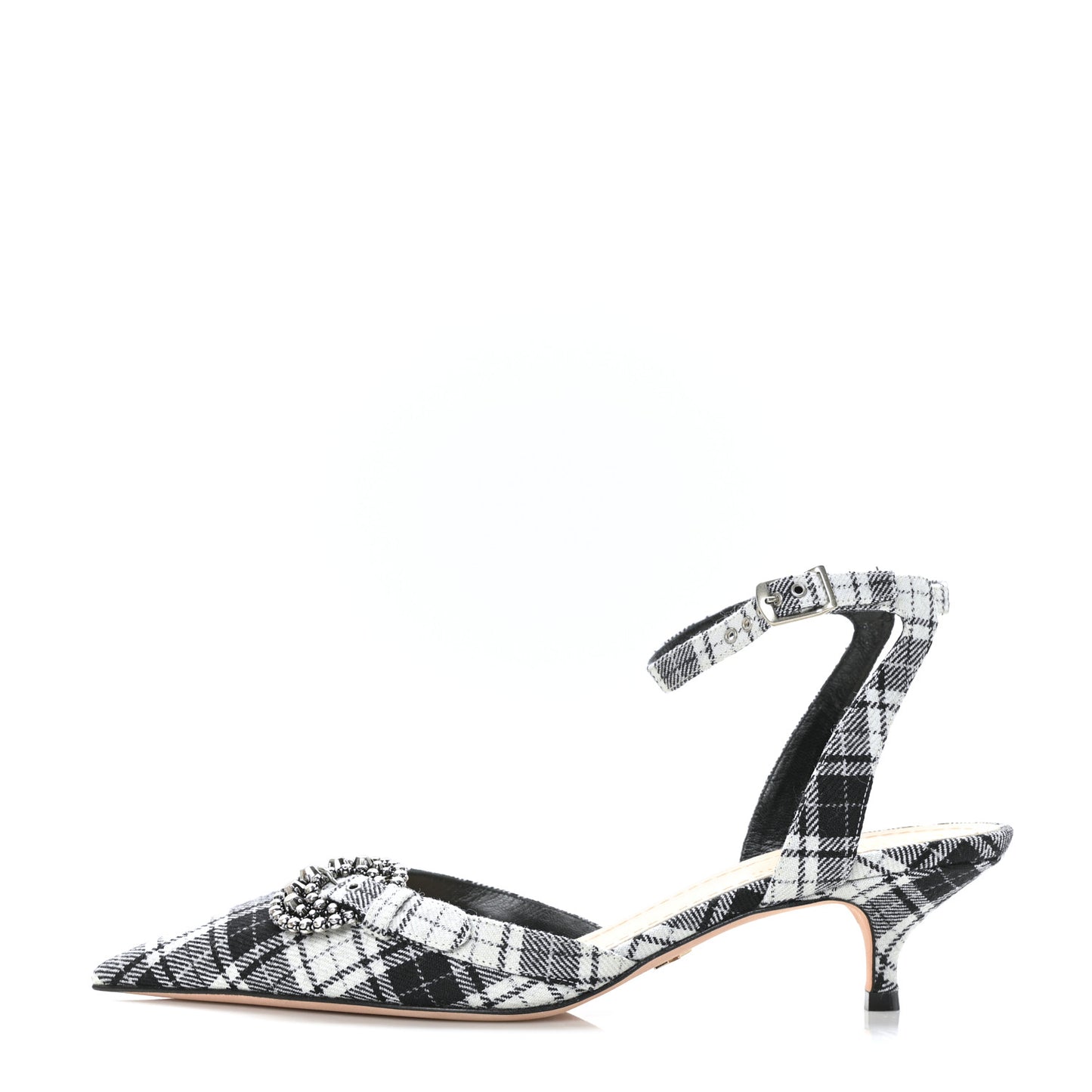 Canvas Tartan Gang Ankle Strap Slingback Pumps 40 Black