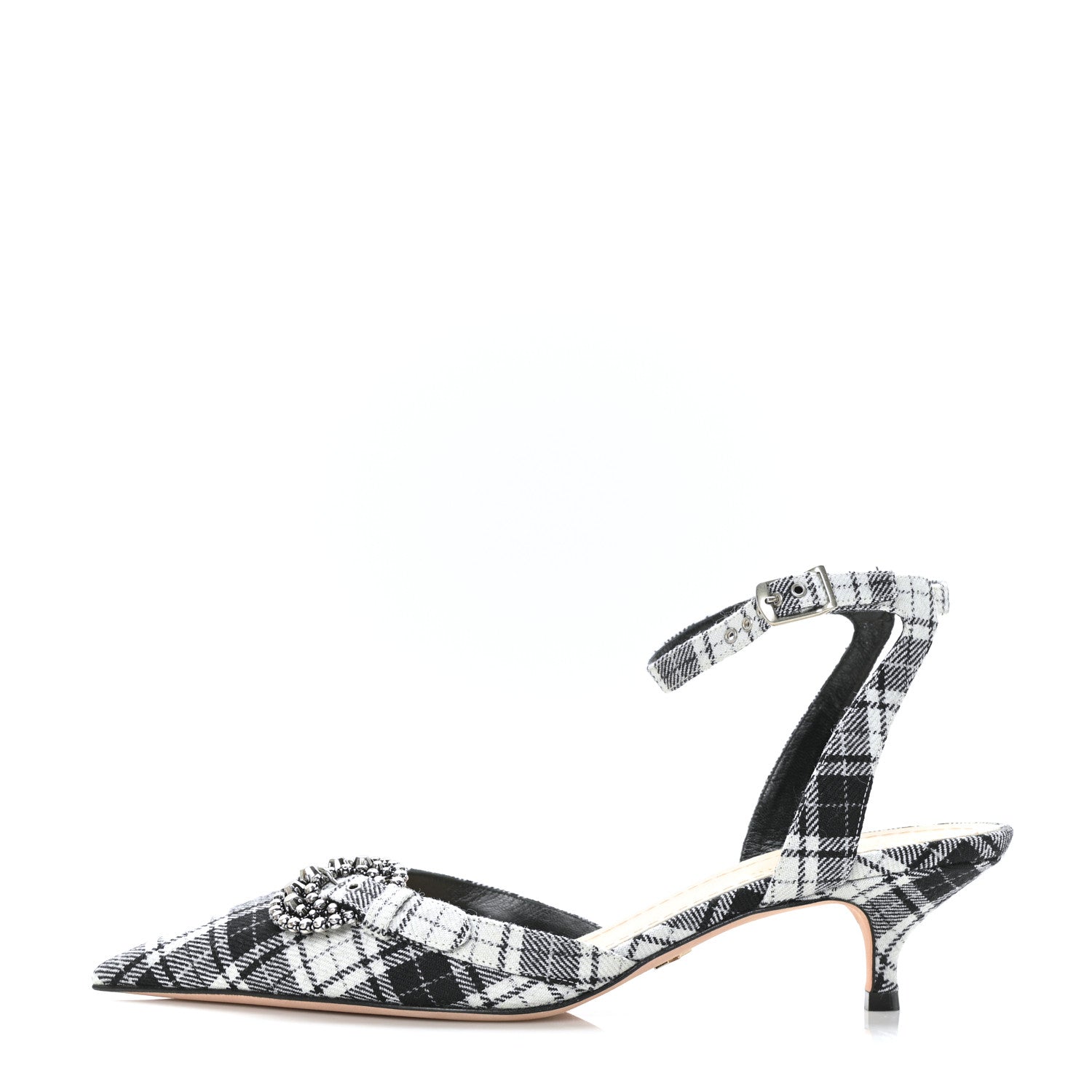 Christian Dior Canvas Tartan Gang Ankle Strap Slingback Pumps 40 Black 1 of 8
