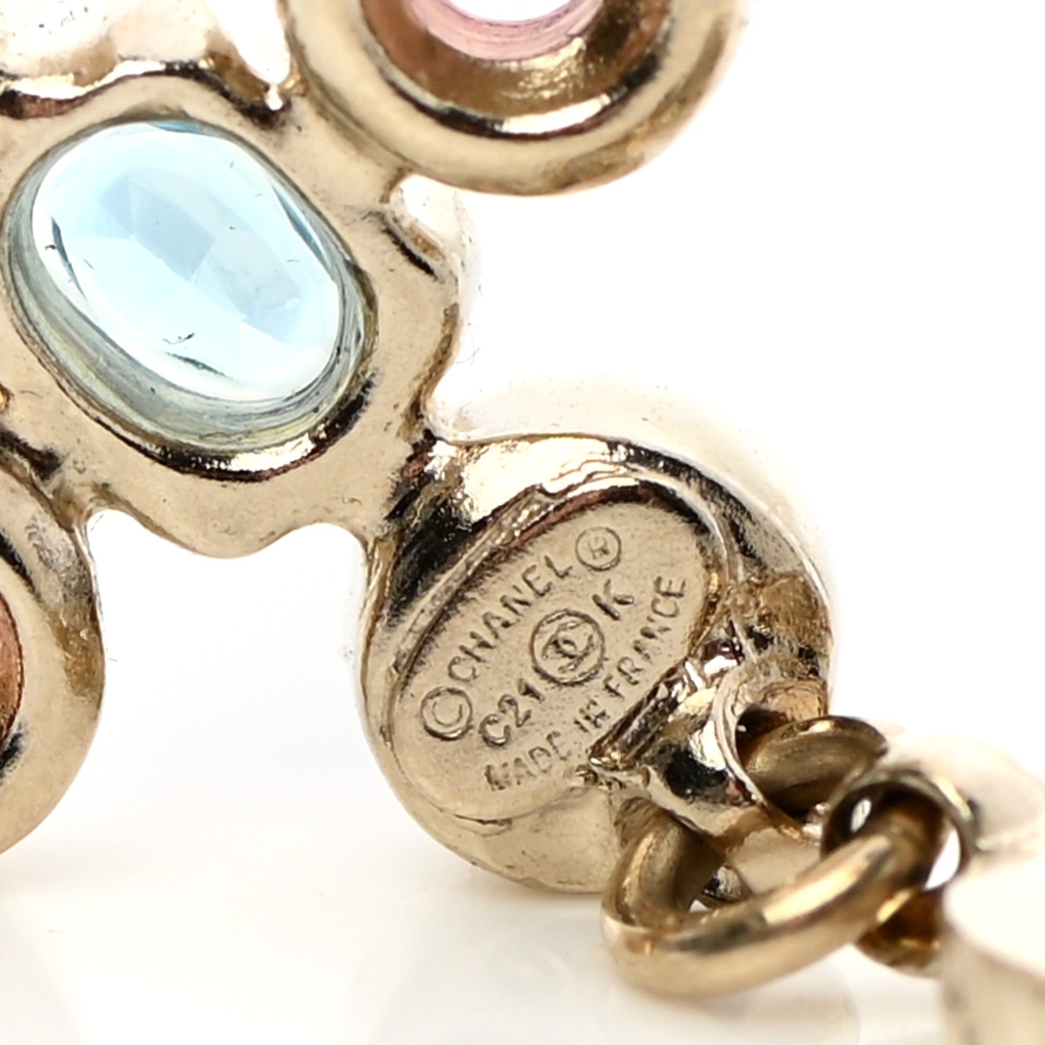 Chanel Crystal CC Drop Earrings Pink Blue Gold 4 of 5