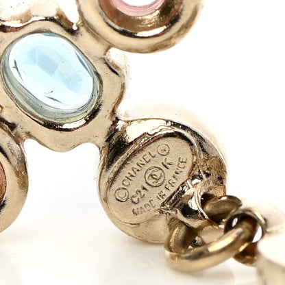 Chanel Crystal CC Drop Earrings Pink Blue Gold 4 of 5