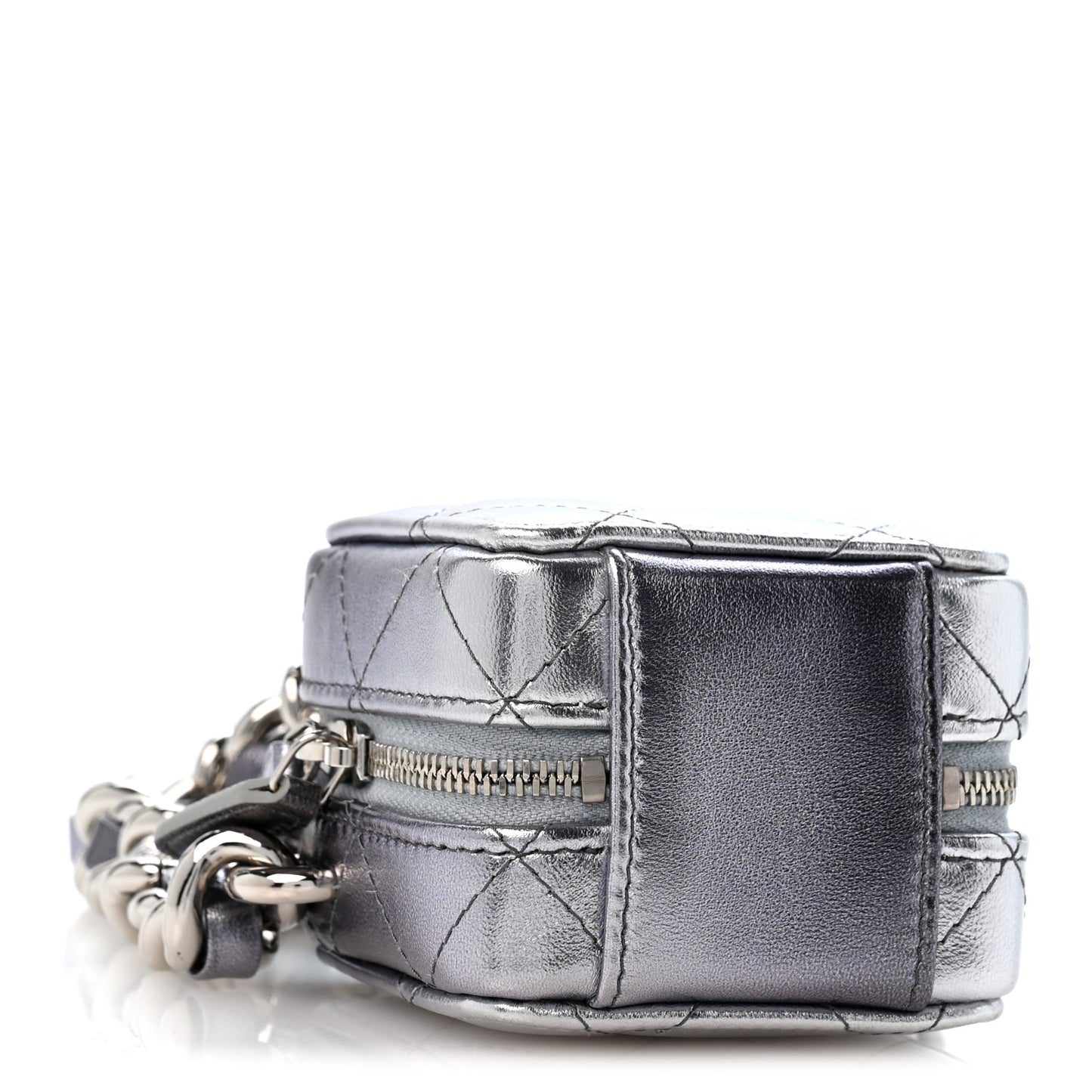 Gradient Metallic Lambskin Quilted Coco Punk Cube Clutch With Chain Silver Black