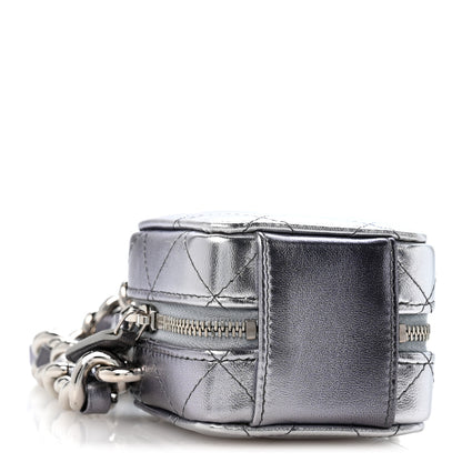 Chanel Gradient Metallic Lambskin Quilted Coco Punk Cube Clutch With Chain Silver Black 4 of 11