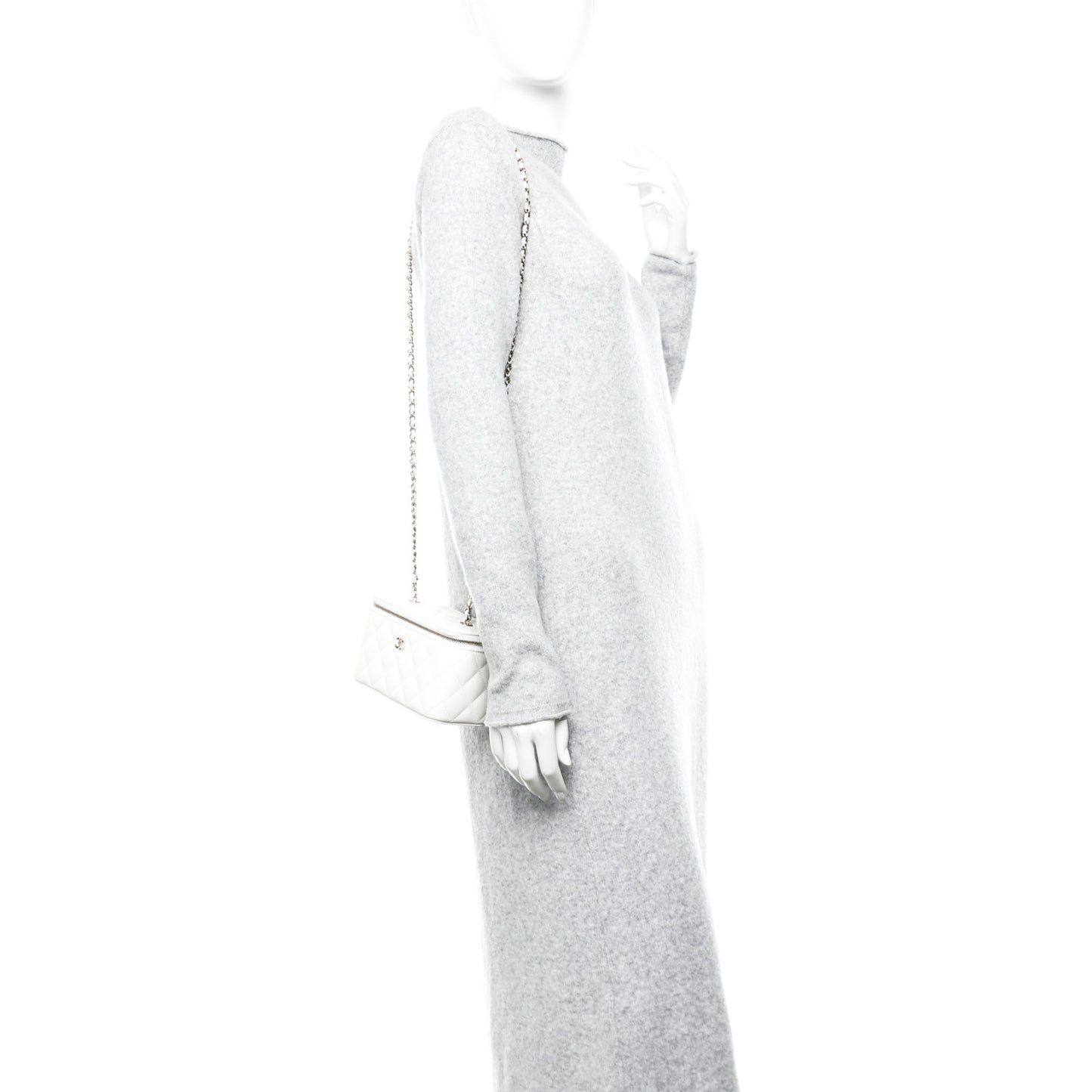 Caviar Quilted Small Vanity Case With Chain White