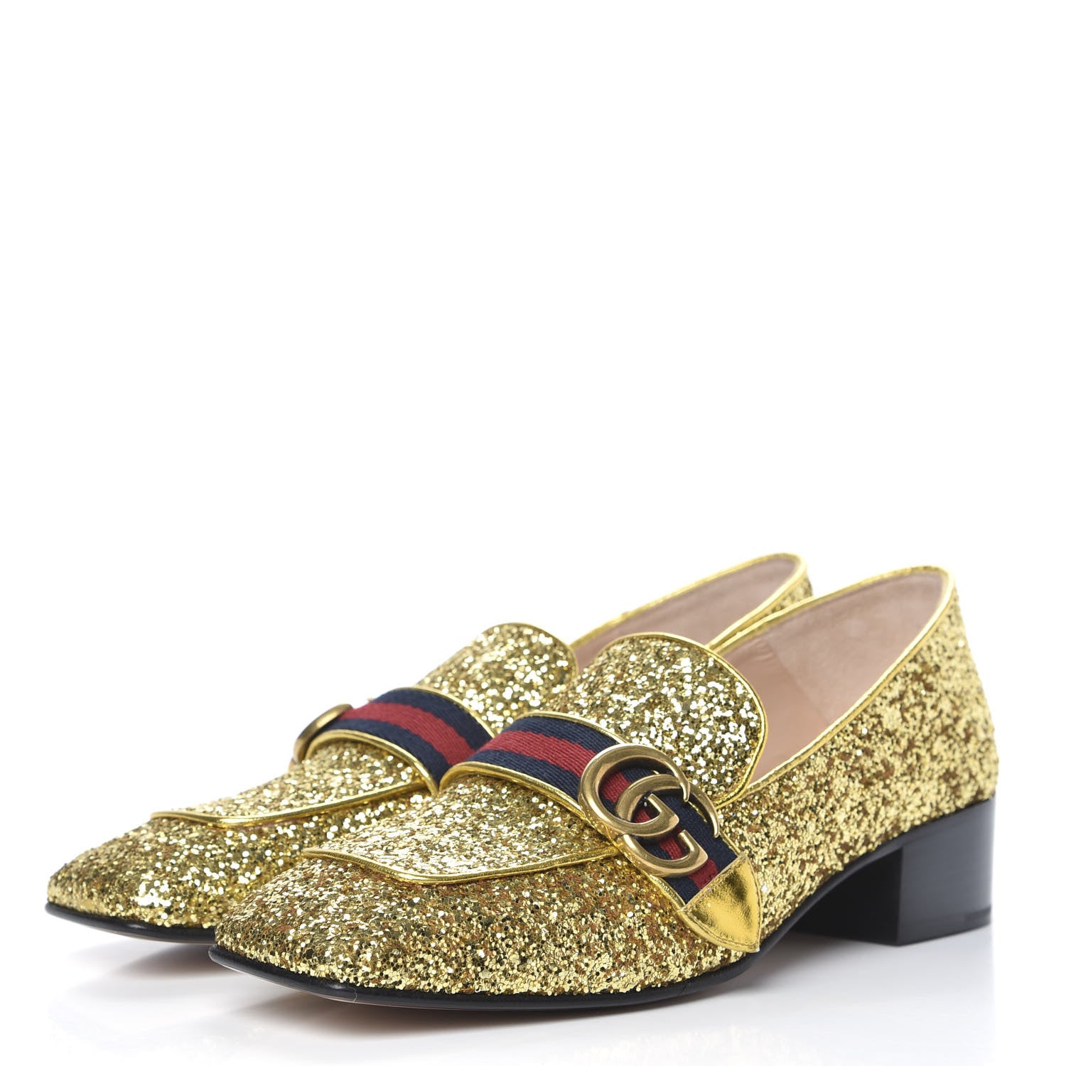 Gucci Glitter Web Peyton Loafers 39 Gold 3 of 9