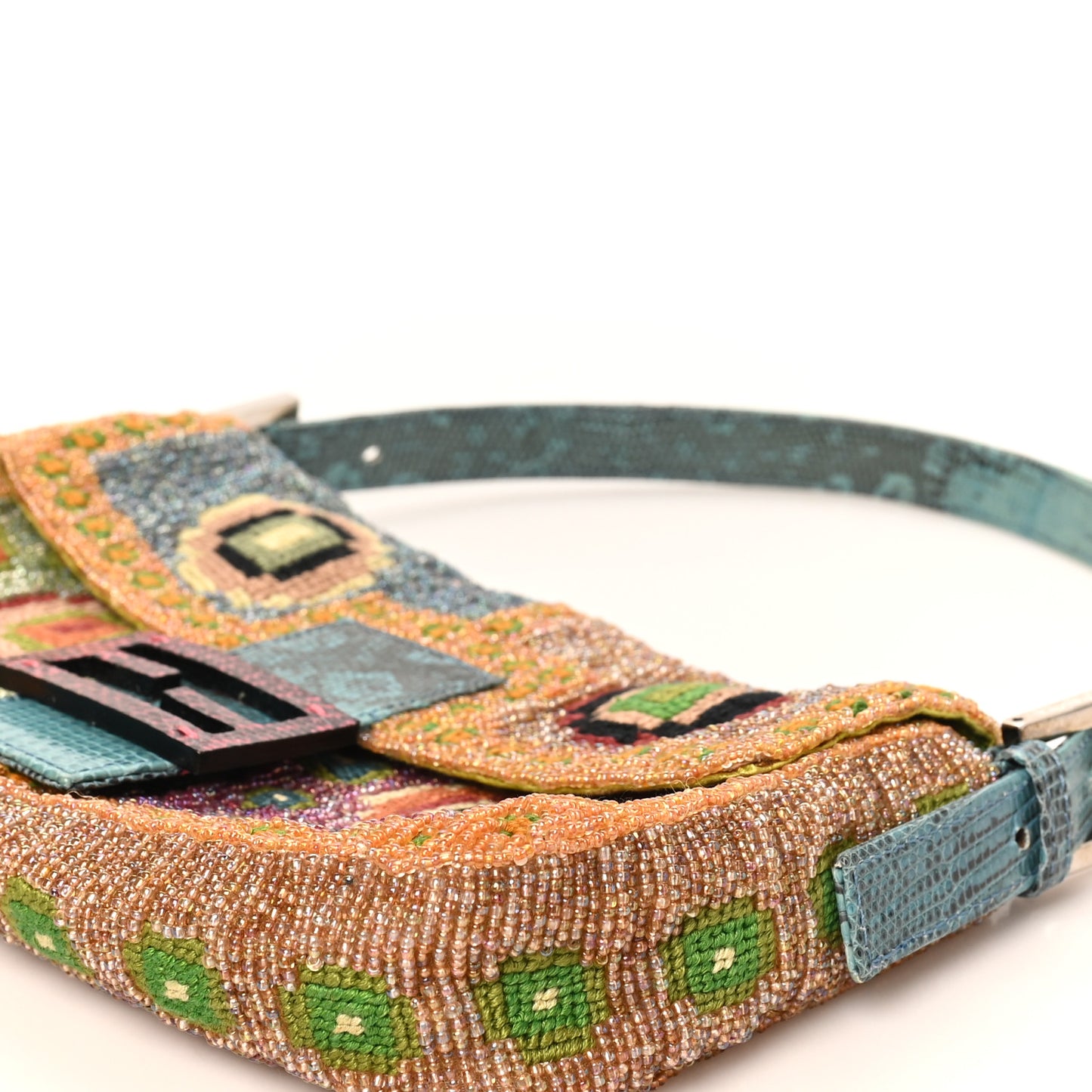 Wool Embroidered Beaded Lizard Baguette Multicolor