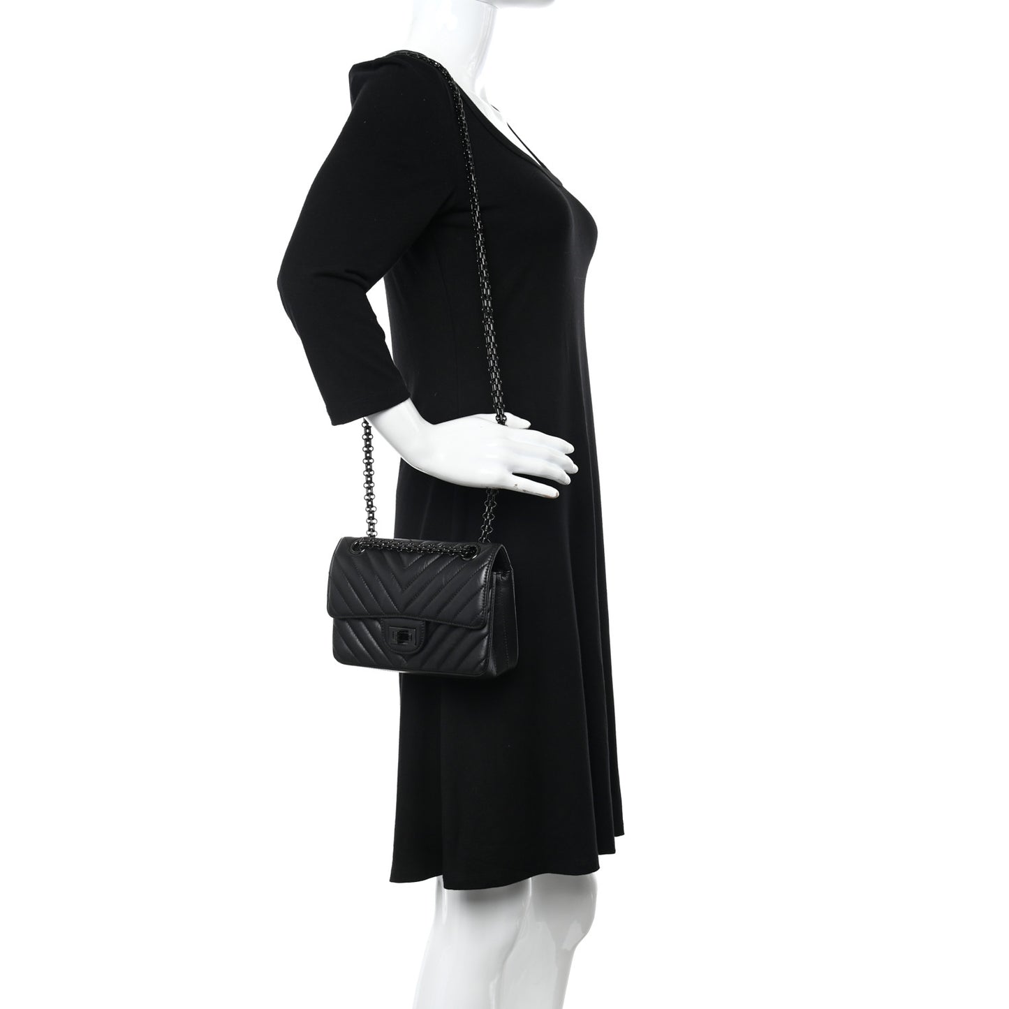 Aged Calfskin Chevron Quilted 2.55 Reissue Mini Flap So Black