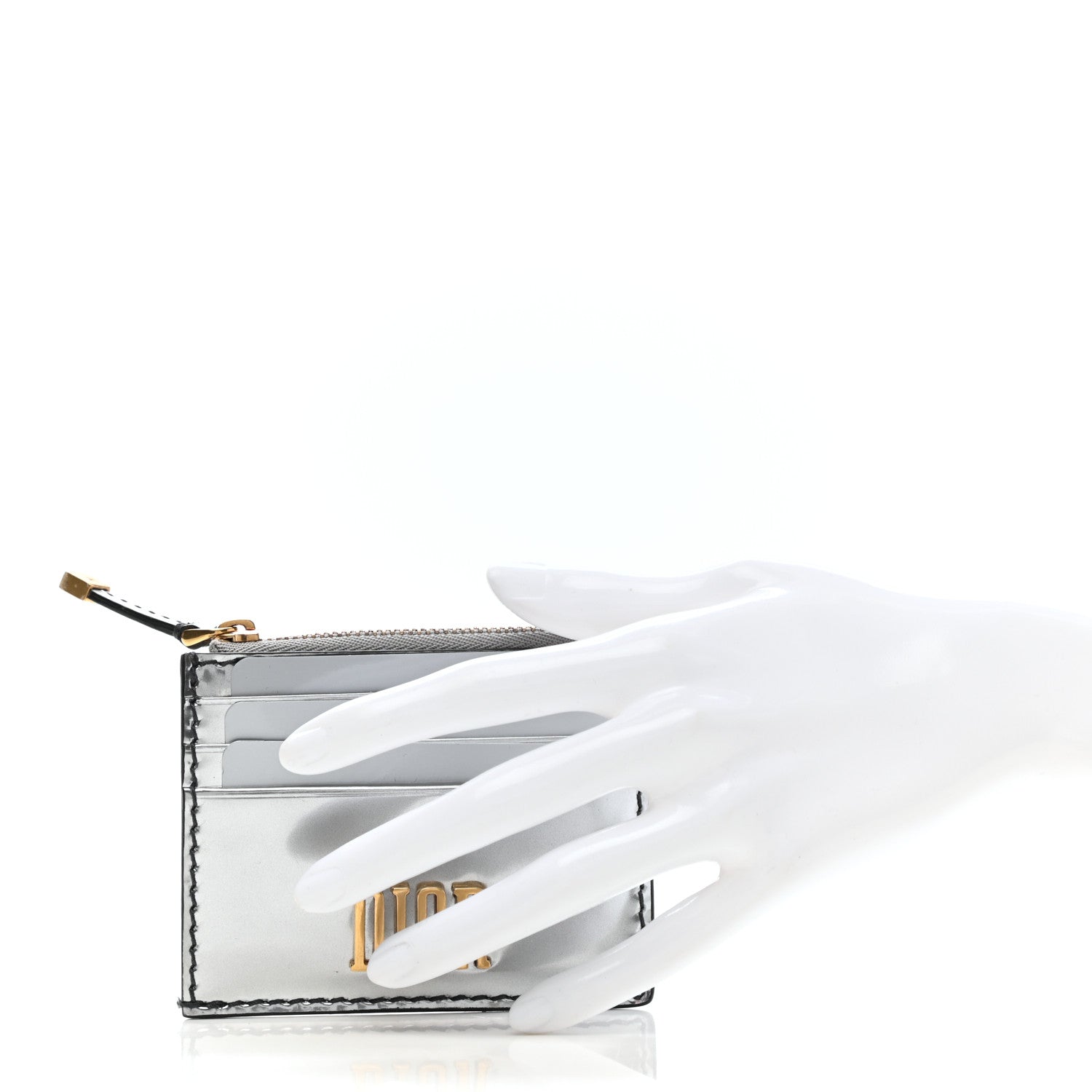 Christian Dior Metallic Calfskin D-Fence Card Holder Silver 2 of 6