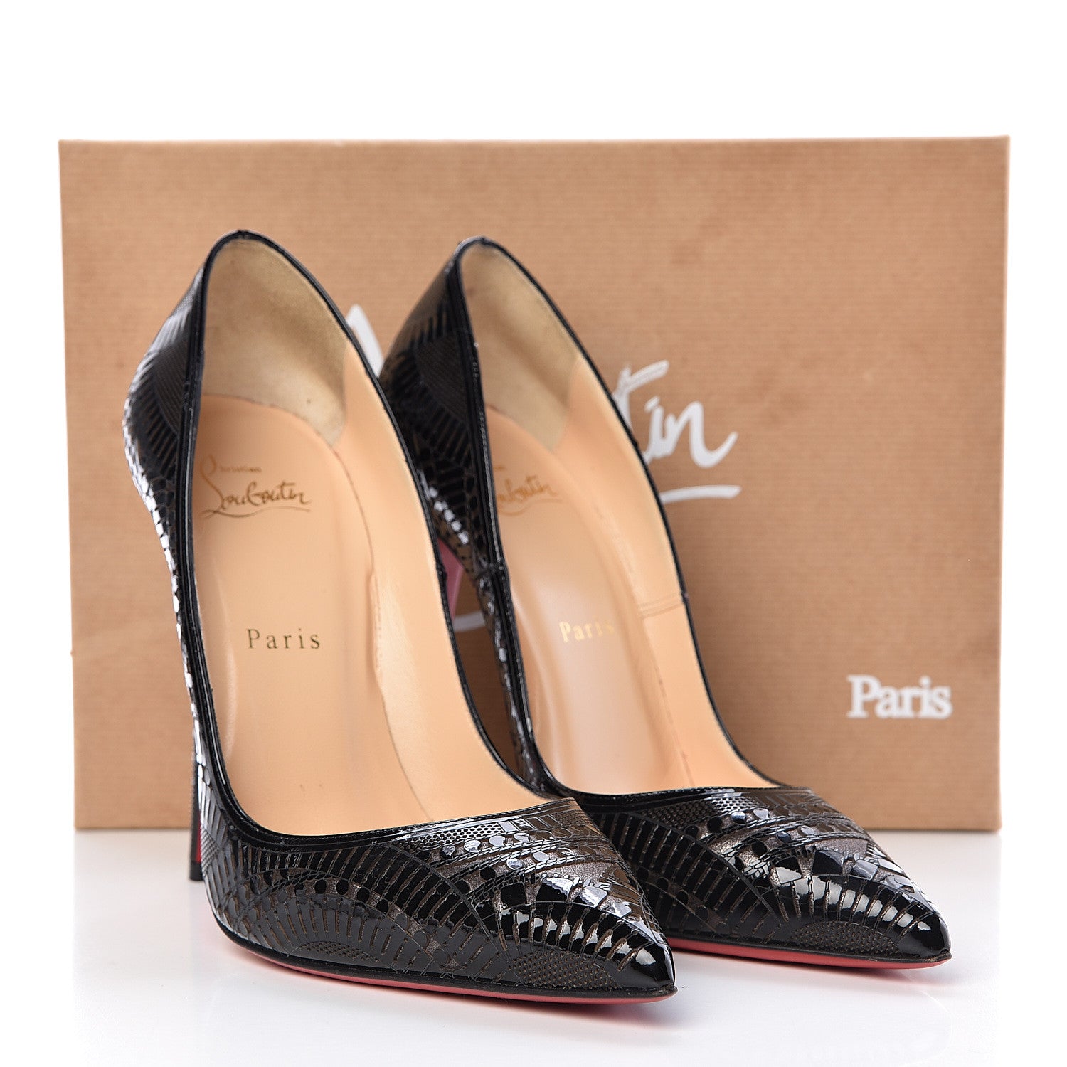 Christian Louboutin Patent Suede Burma Laser Cut Kristali 120 Pumps 39 Black 11 of 11