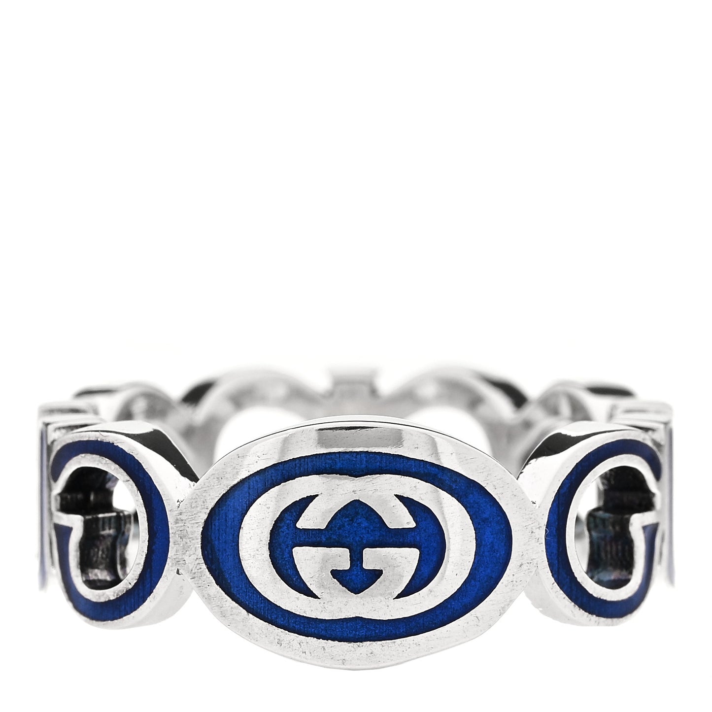 Sterling Silver Enamel Interlocking G Logo Ring 60 9 Blue