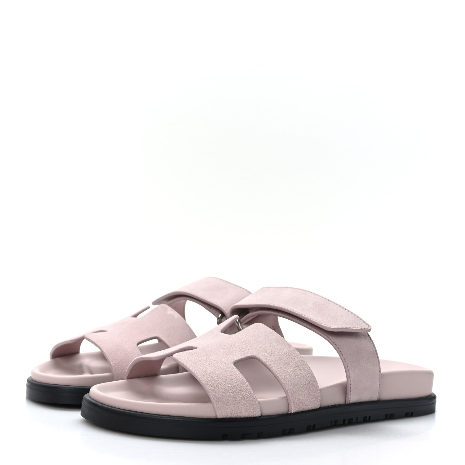 Hermes Suede Goatskin Womens Chypre Sandals 37.5 Rose Porcelaine 3 of 8