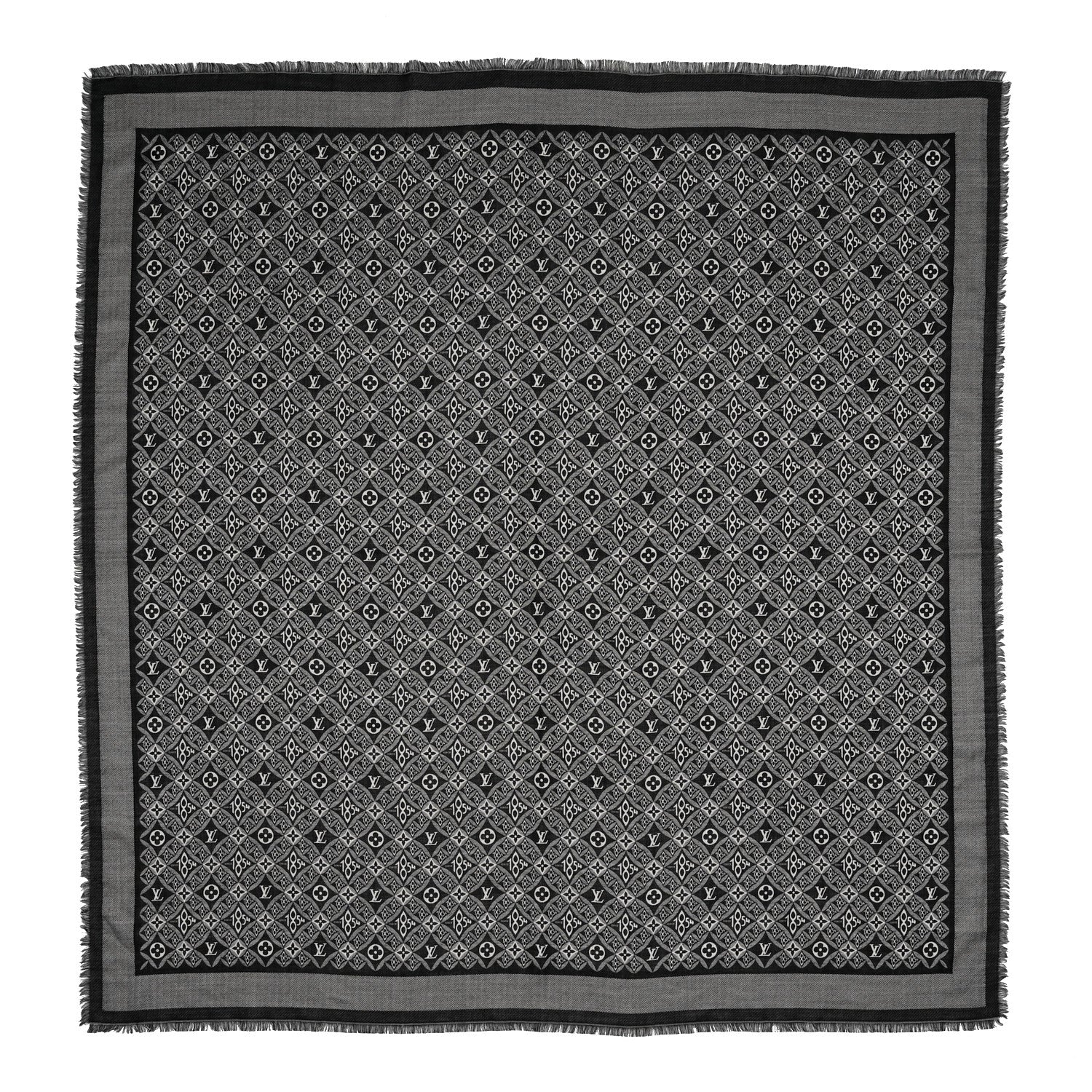 Louis Vuitton Silk Wool Jacquard Since 1854 Monogram Shawl Gray 2 of 6