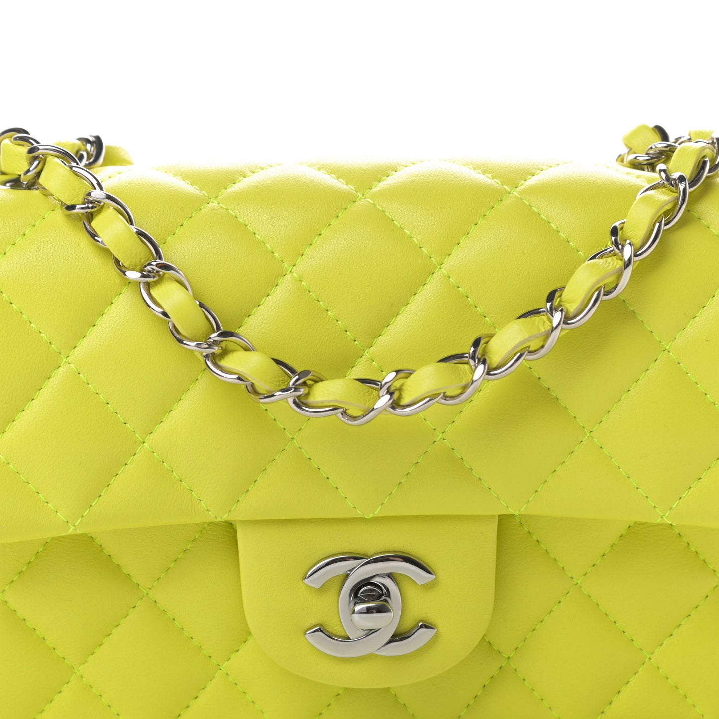 Lambskin Quilted Mini Rectangular Flap Yellow