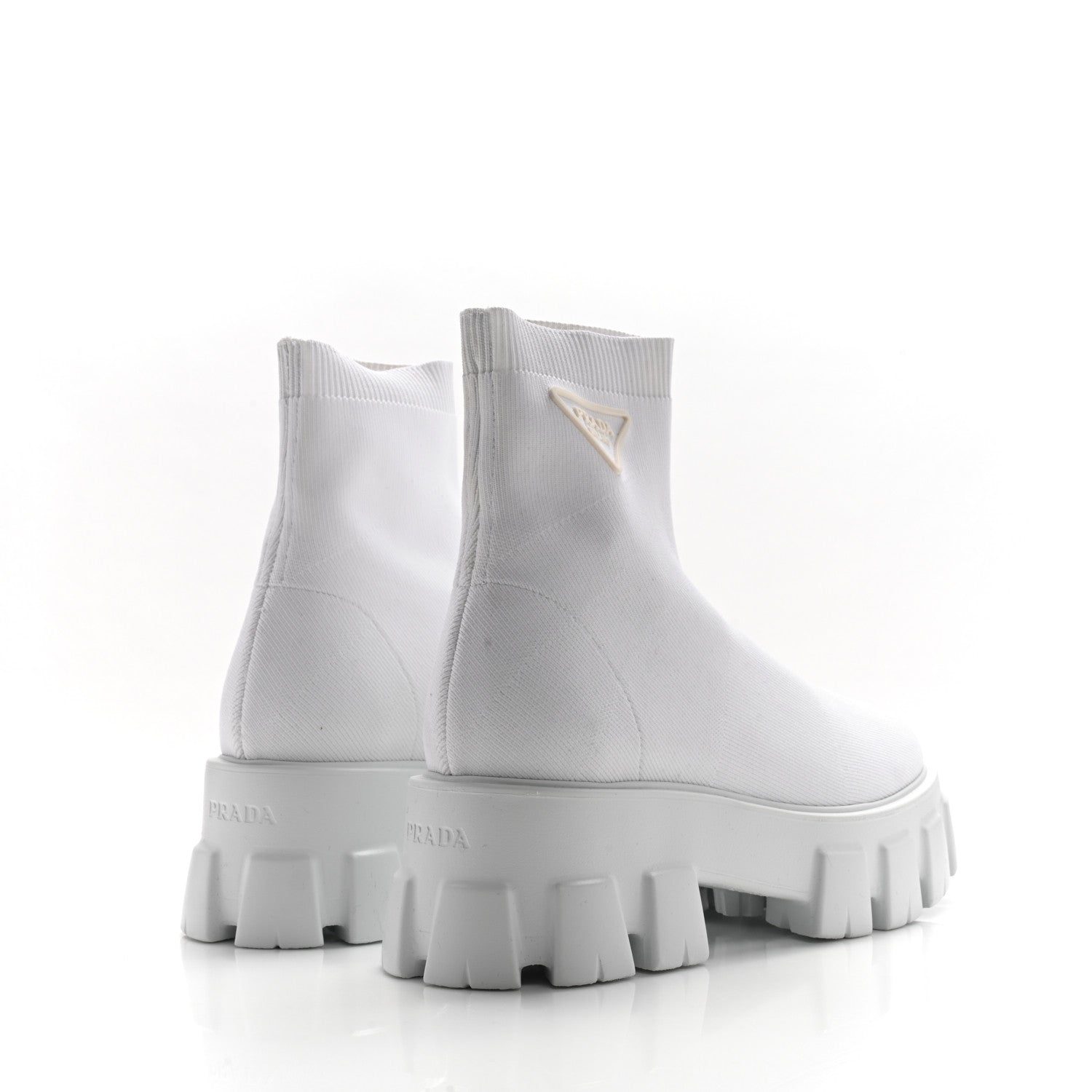 Prada Knit Rubber Triangle Logo Monolith 55mm Ankle Boots 38 Bianco 3 of 9
