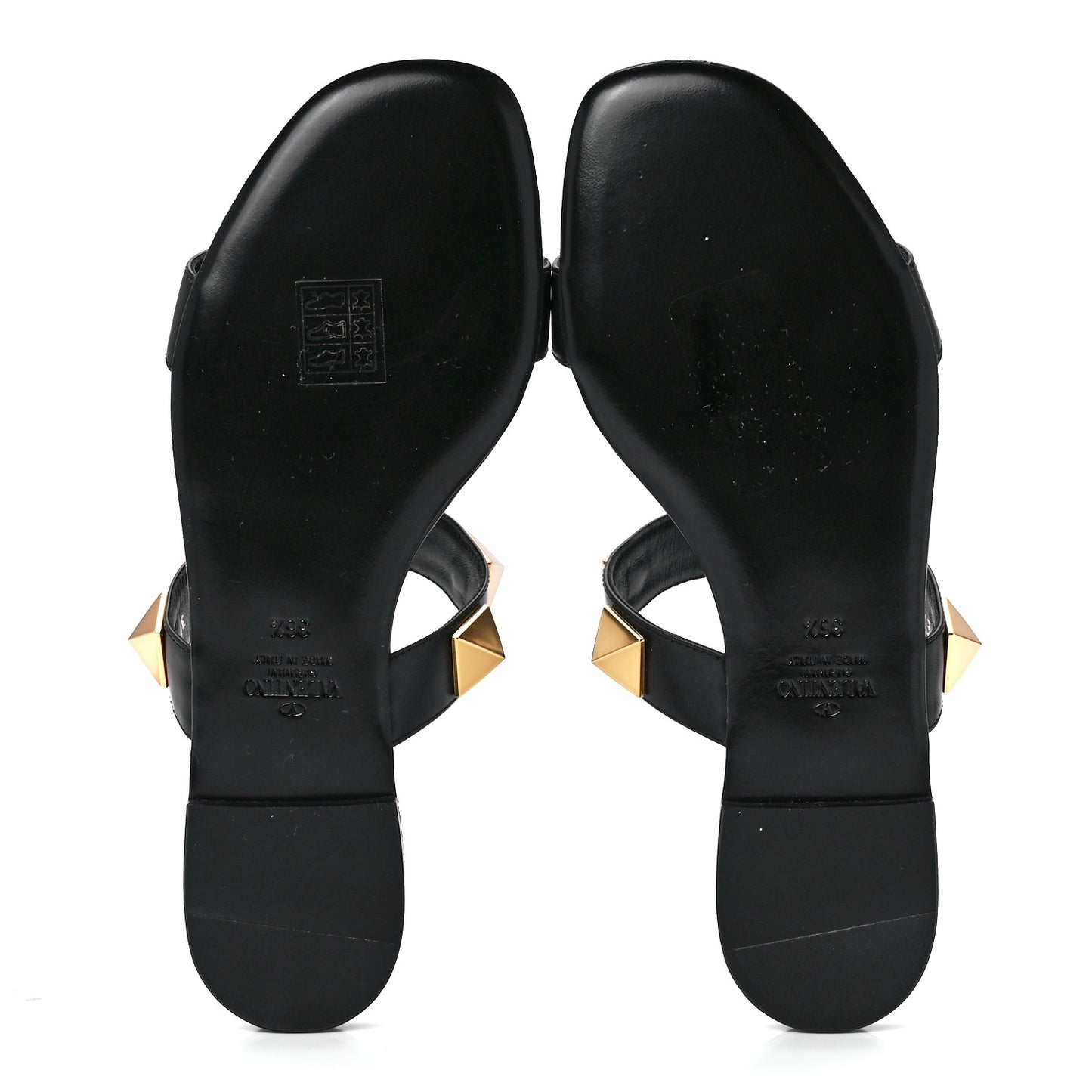 Calfskin Roman Stud Flat Slide Sandals 36.5 Black