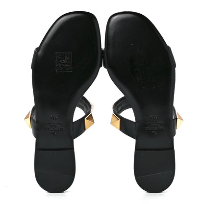 Valentino Garavani Calfskin Roman Stud Flat Slide Sandals 36.5 Black 5 of 9