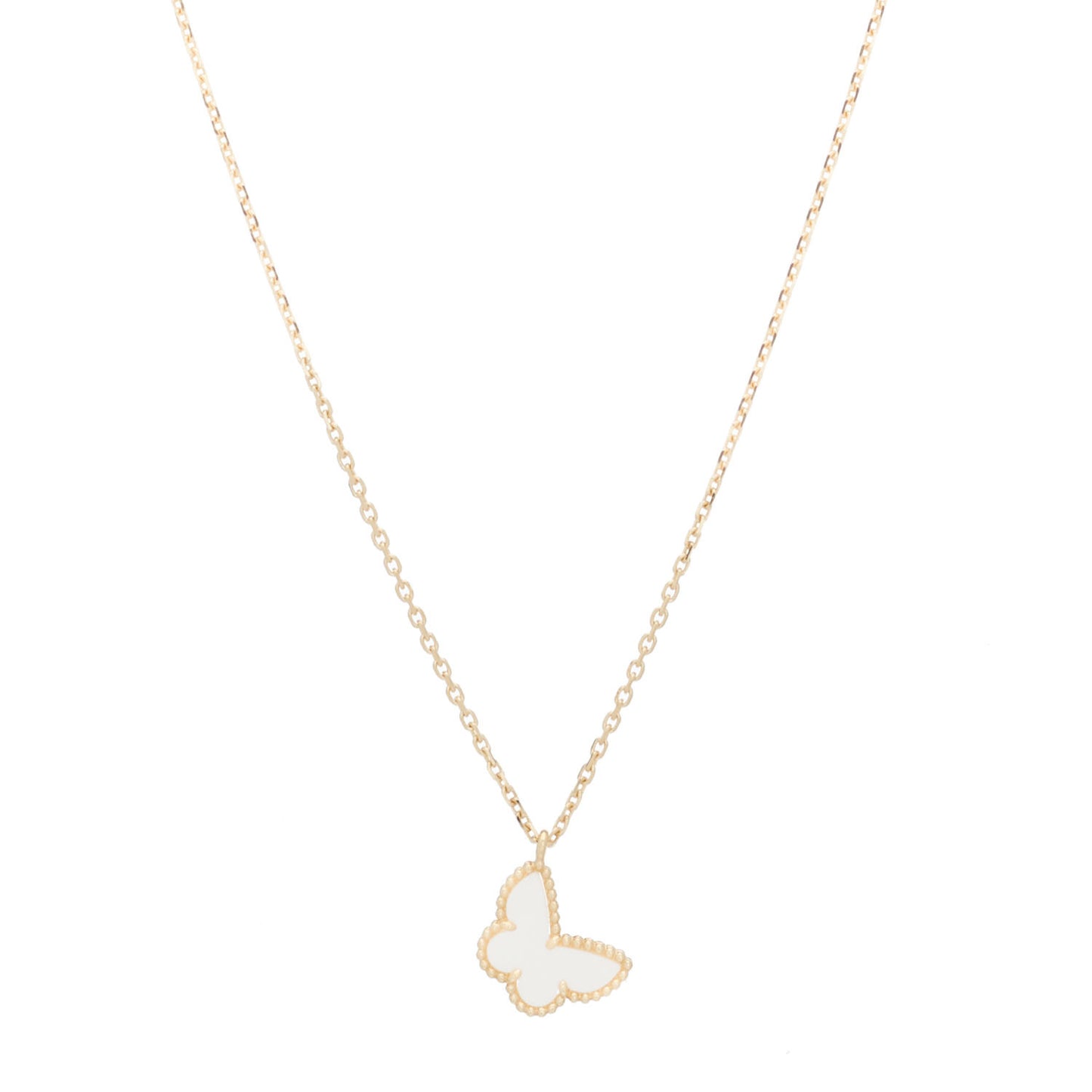 18K Yellow Gold Mother of Pearl Sweet Alhambra Butterfly Pendant Necklace