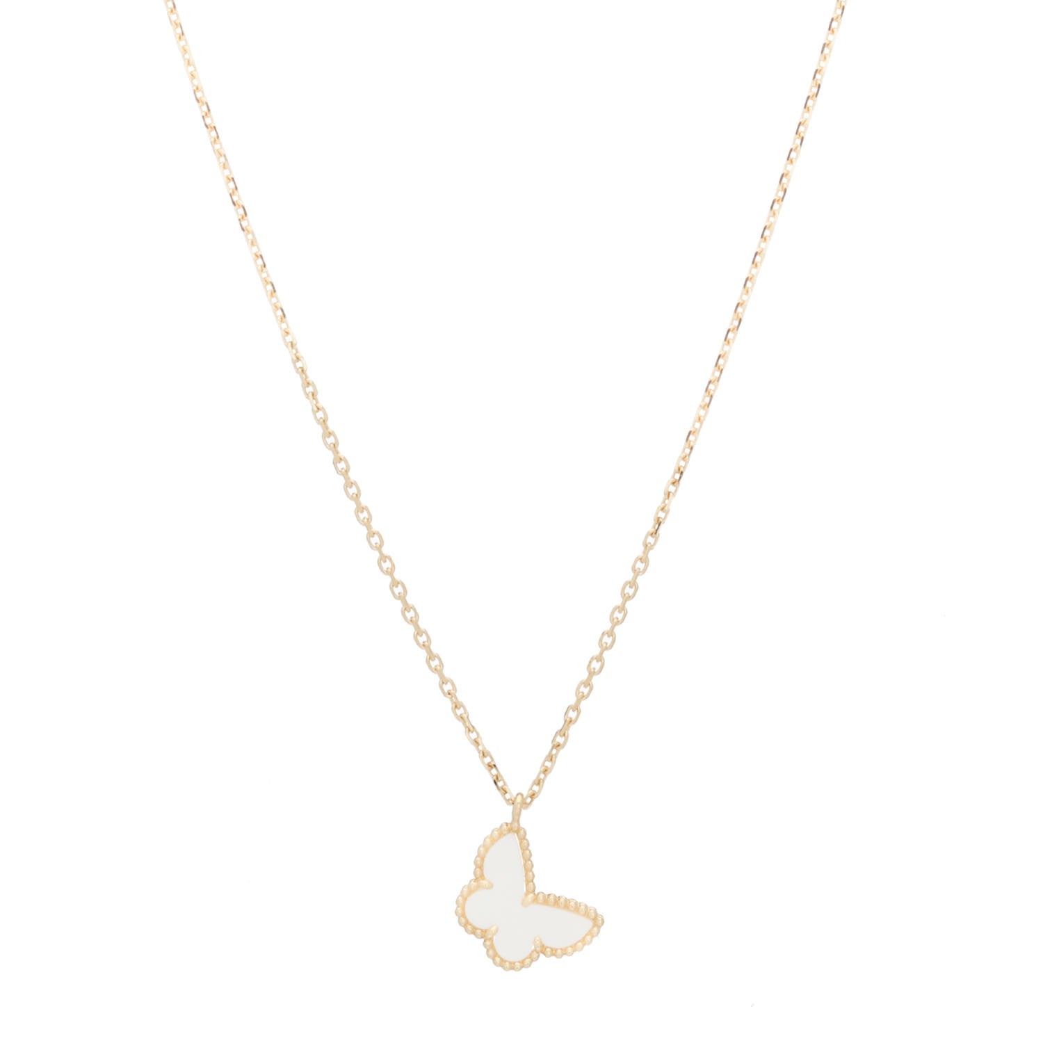 Van Cleef & Arpels 18K Yellow Gold Mother of Pearl Sweet Alhambra Butterfly Pendant Necklace 1 of 7