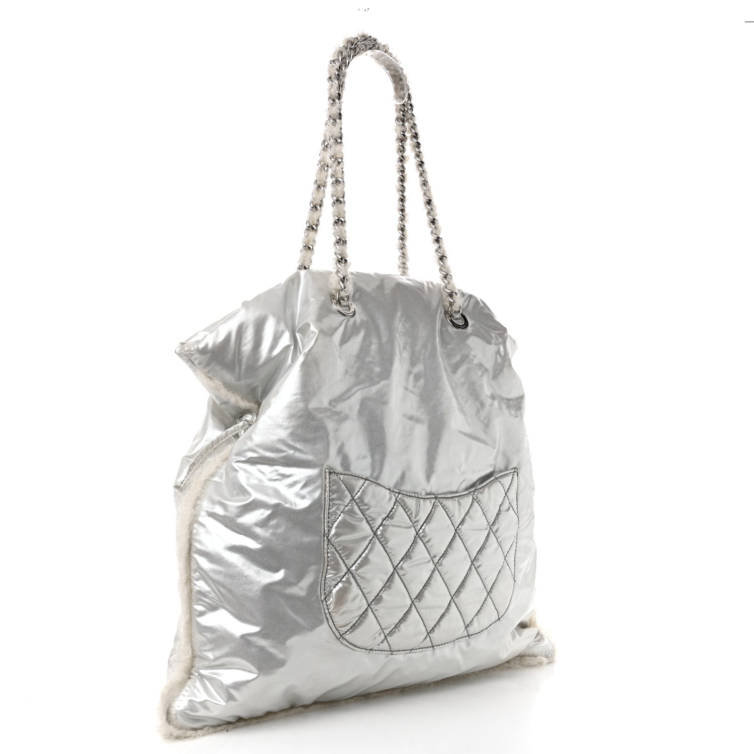 Chanel Vinyl Mohair Trimmed CC Bonbons Tote Silver 3 of 17