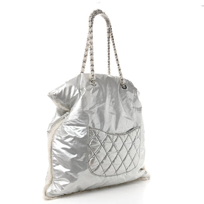 Chanel Vinyl Mohair Trimmed CC Bonbons Tote Silver 3 of 17