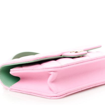 Chanel Lambskin Quilted Flap Phone Holder With Chain Pink Green 10 of 12
