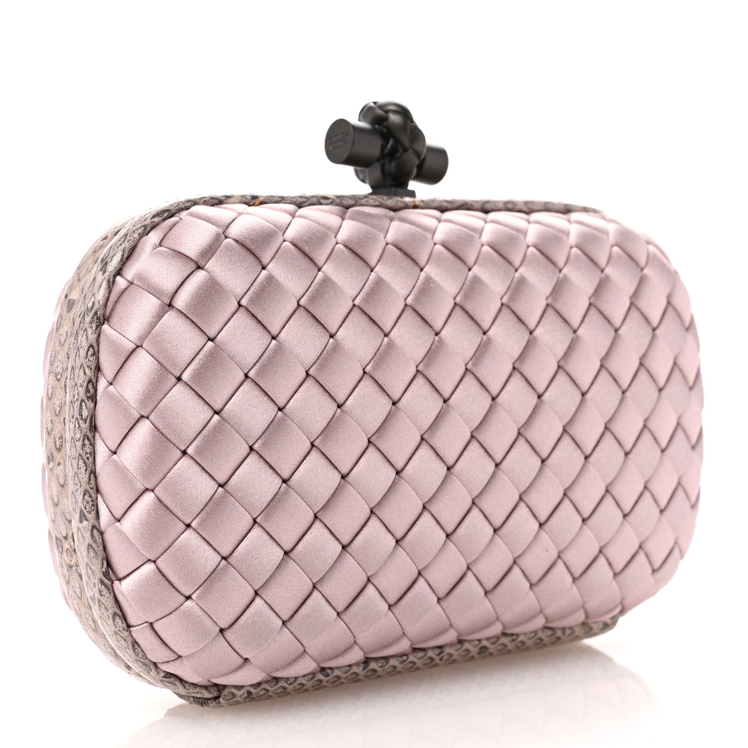 Bottega Veneta Satin Ayers Intrecciato Knot Clutch Pink 3 of 8