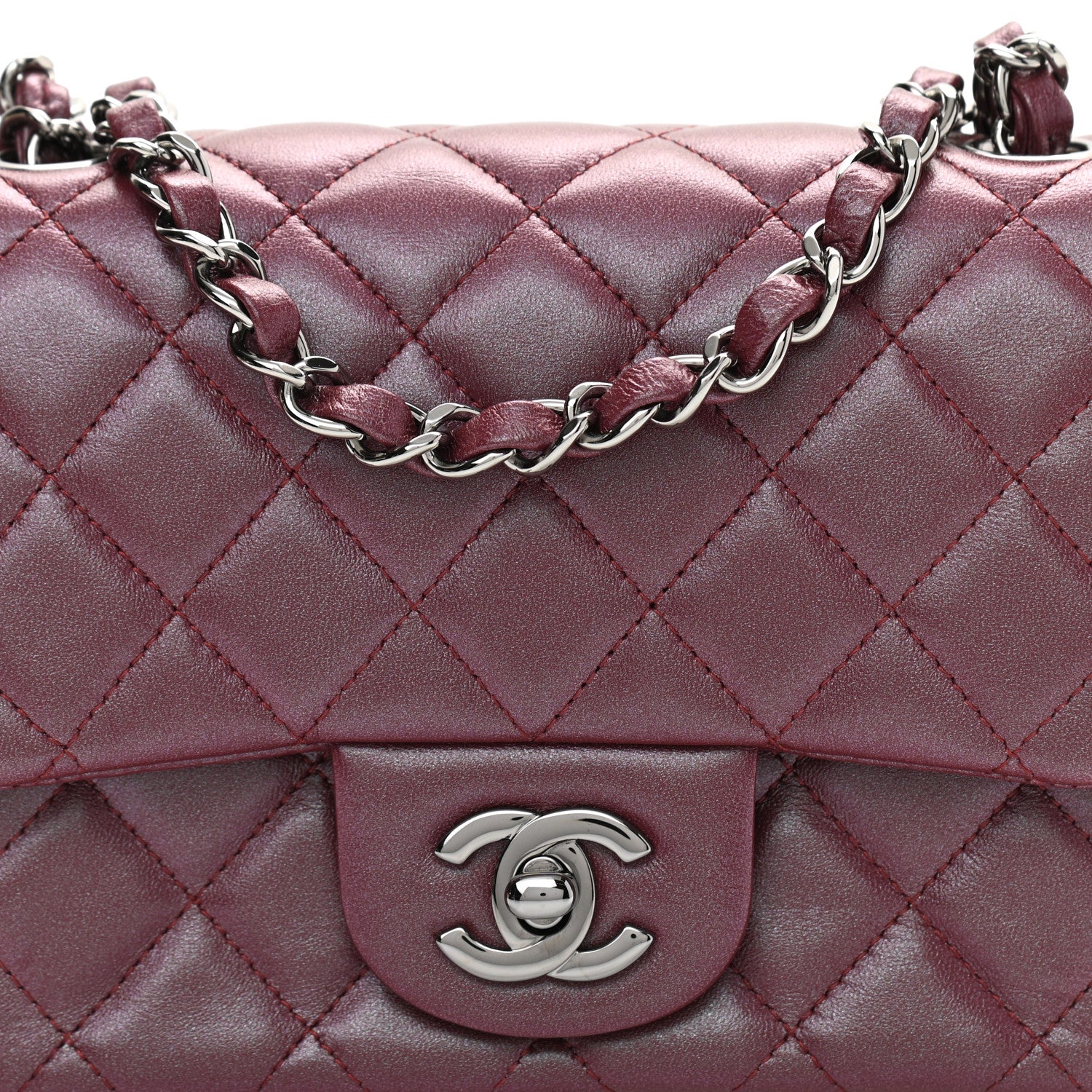 Chanel Iridescent Lambskin Quilted Mini Square Flap Burgundy 8 of 11