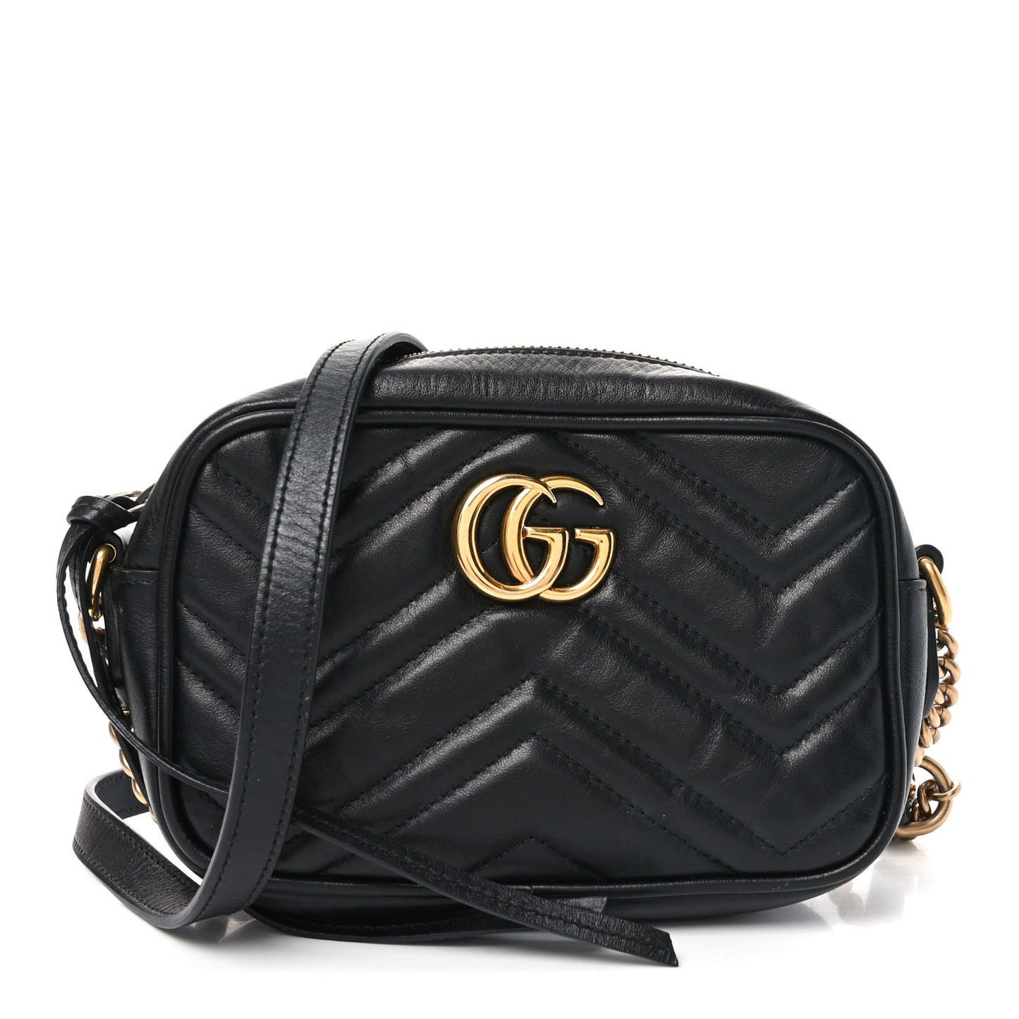 Calfskin Matelasse Mini GG Marmont Chain Shoulder Bag Black
