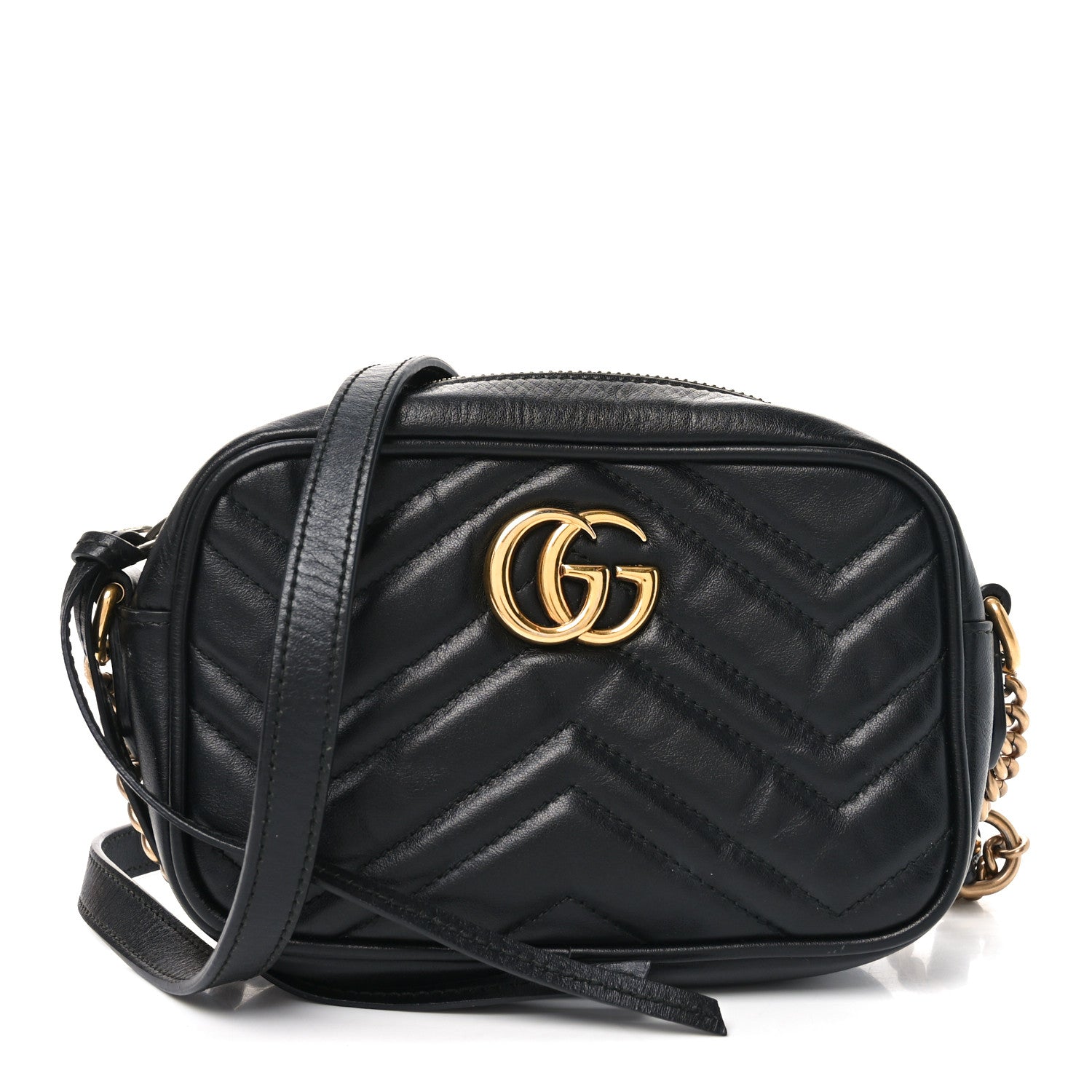 Gucci Calfskin Matelasse Mini GG Marmont Chain Shoulder Bag Black 1 of 10