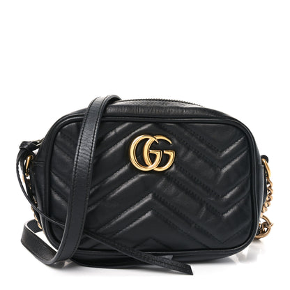 Gucci Calfskin Matelasse Mini GG Marmont Chain Shoulder Bag Black 1 of 10