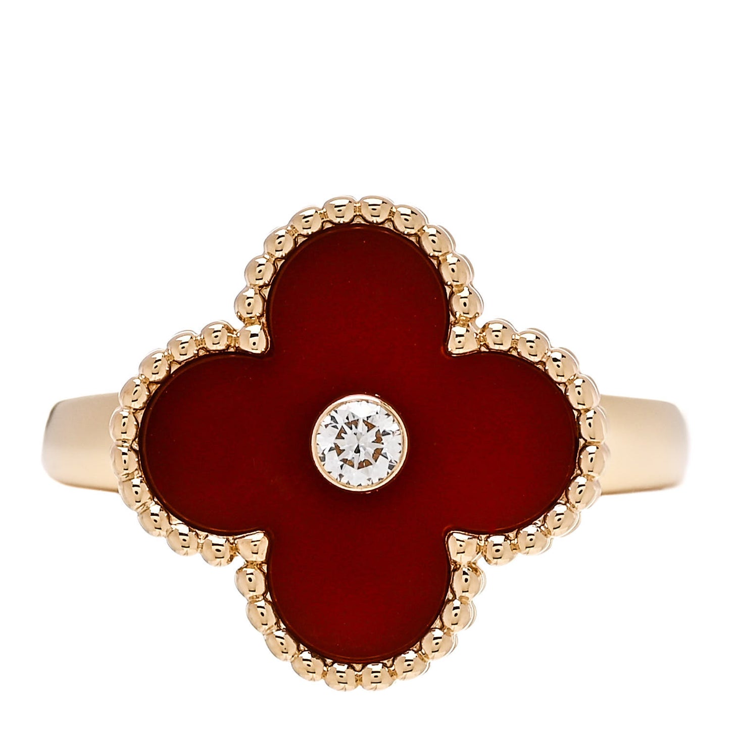 18K Yellow Gold Diamond Carnelian Vintage Alhambra Ring 50 5.25