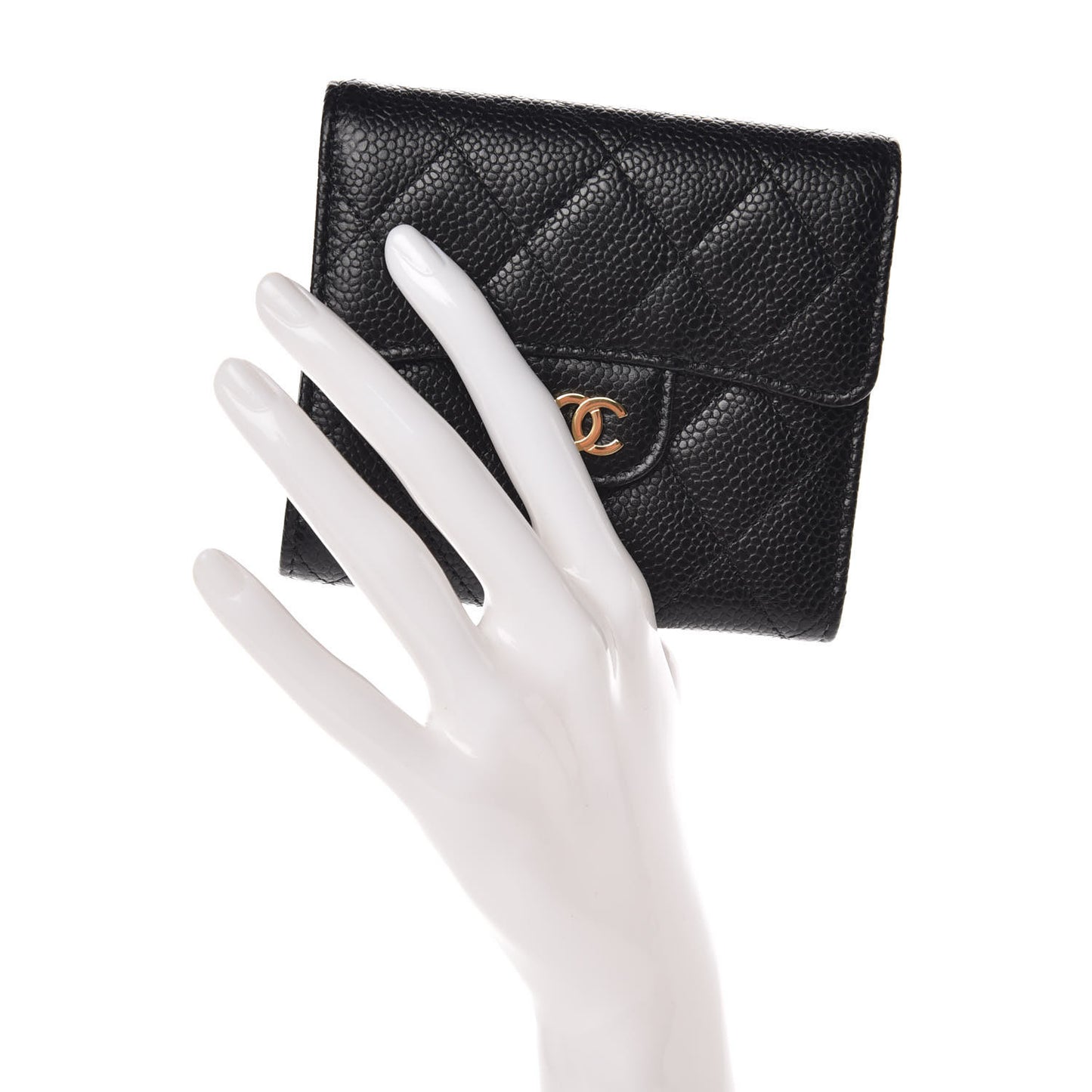 Caviar Quilted Compact Flap Wallet Black