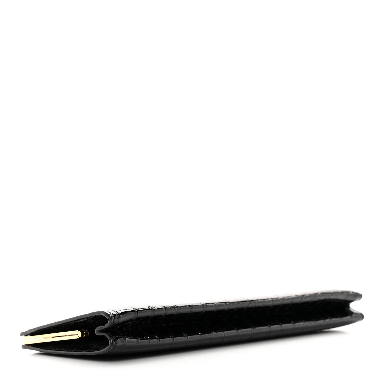 Saint Laurent Lacquered Calfskin Crocodile Embossed Small Midnight Clutch Black 4 of 11
