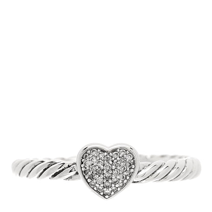 David Yurman Sterling Silver Diamond Cable Classics Heart Ring 52 6 1 of 5