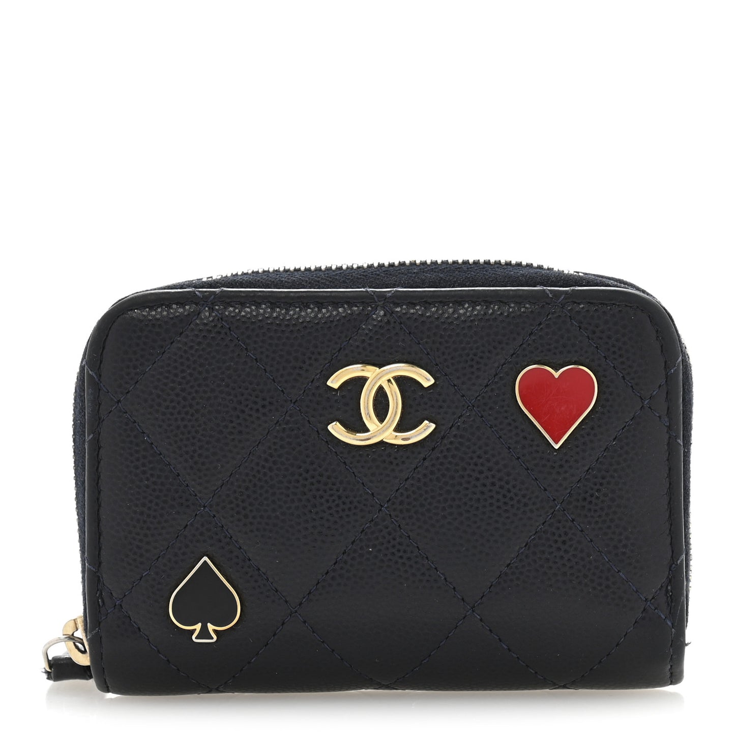 Caviar Enamel Coco Casino Quilted Zip Coin Purse Navy Blue