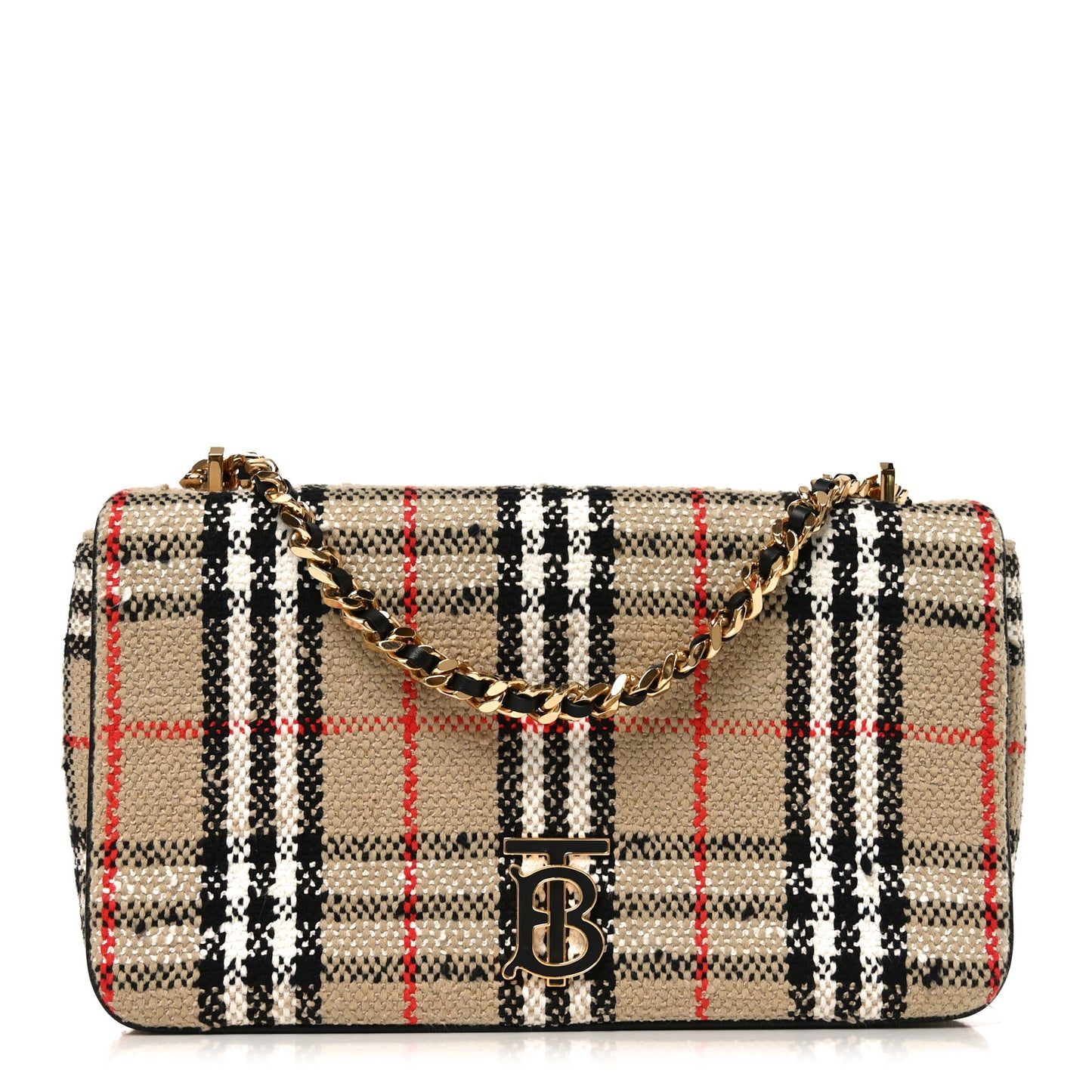 BURBERRY Calfskin Boucle Check Medium Lola Chain Bag Archive Beige
