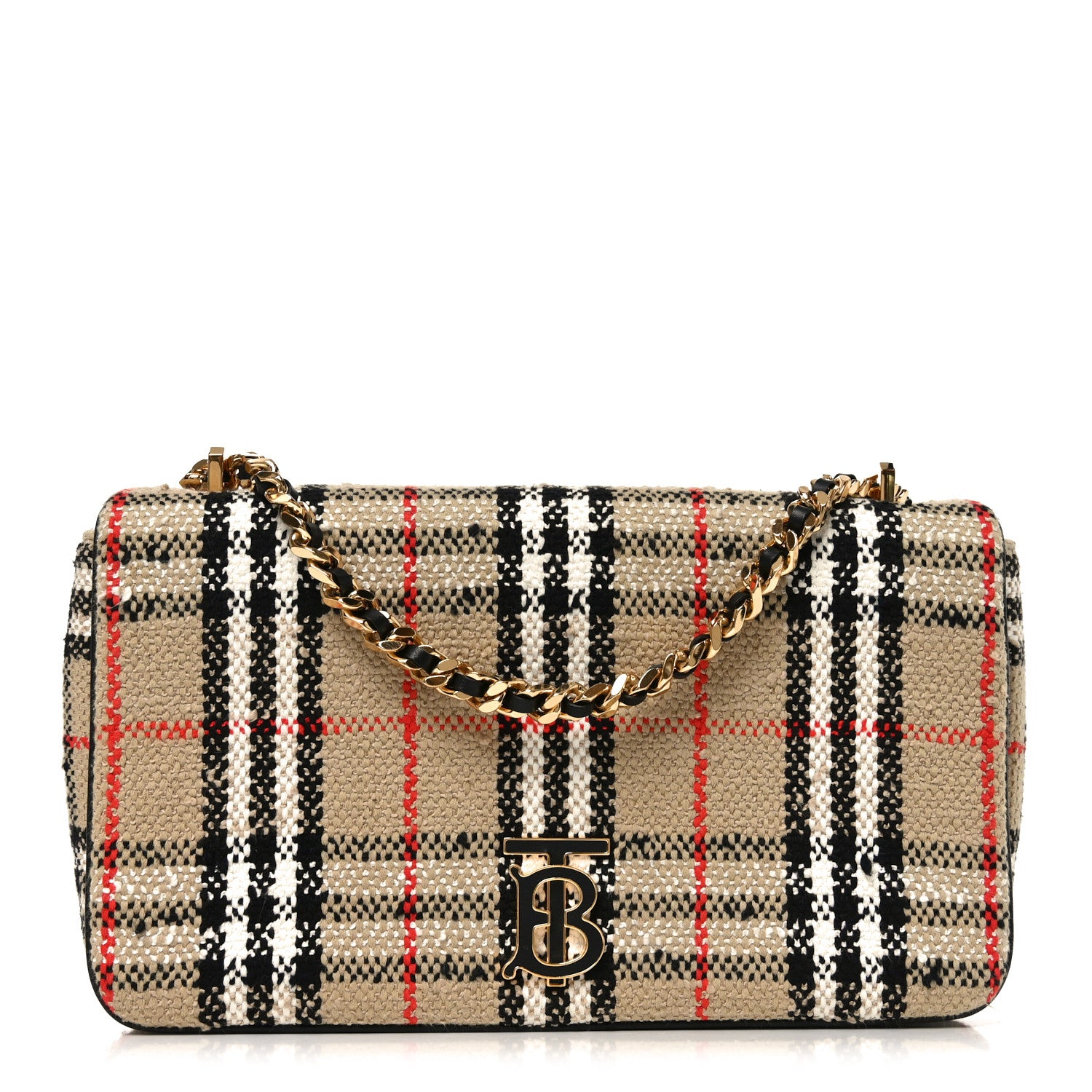 Burberry BURBERRY Calfskin Boucle Check Medium Lola Chain Bag Archive Beige 1 of 9