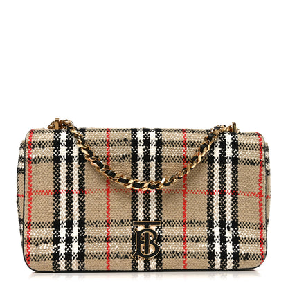 Burberry BURBERRY Calfskin Boucle Check Medium Lola Chain Bag Archive Beige 1 of 9