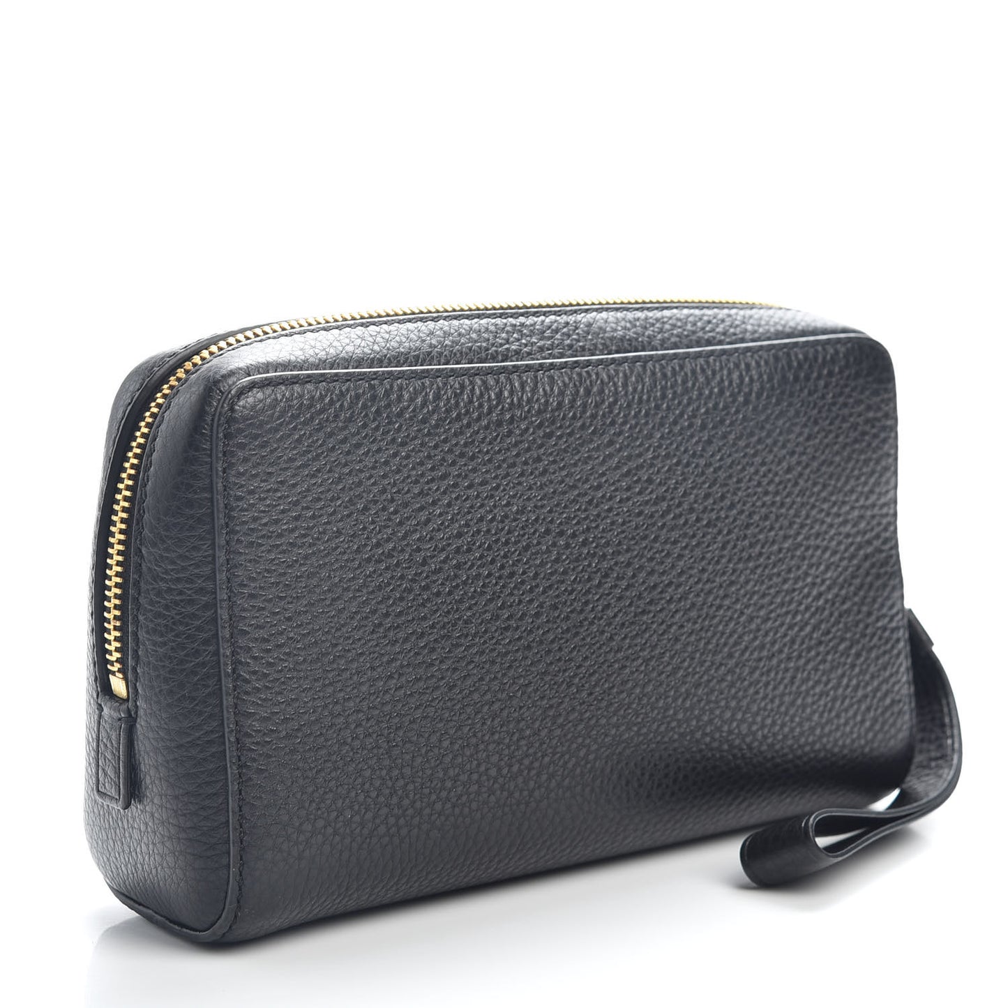 Grained Calfskin Medium Cosmetic Pouch Black