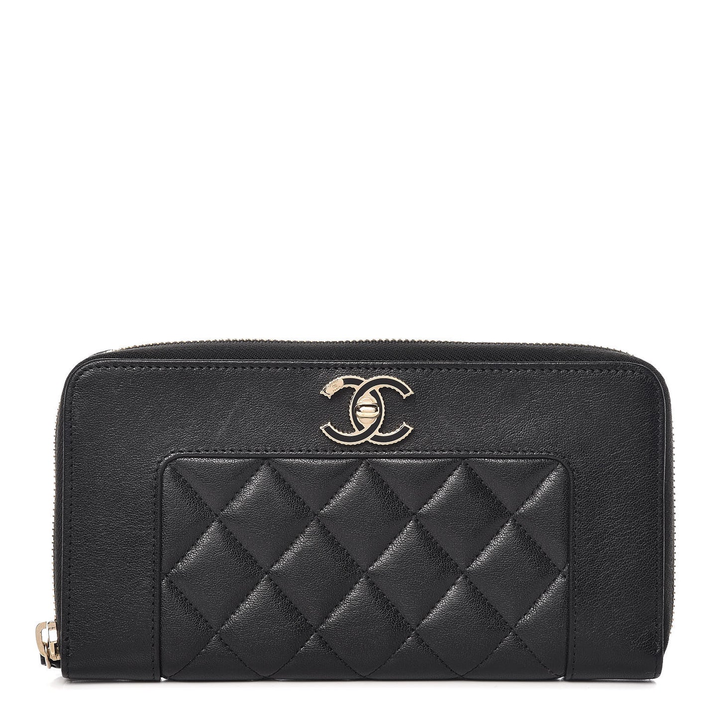 Sheepskin Quilted Large Gusset Mademoiselle Vintage Zip Around Wallet Black