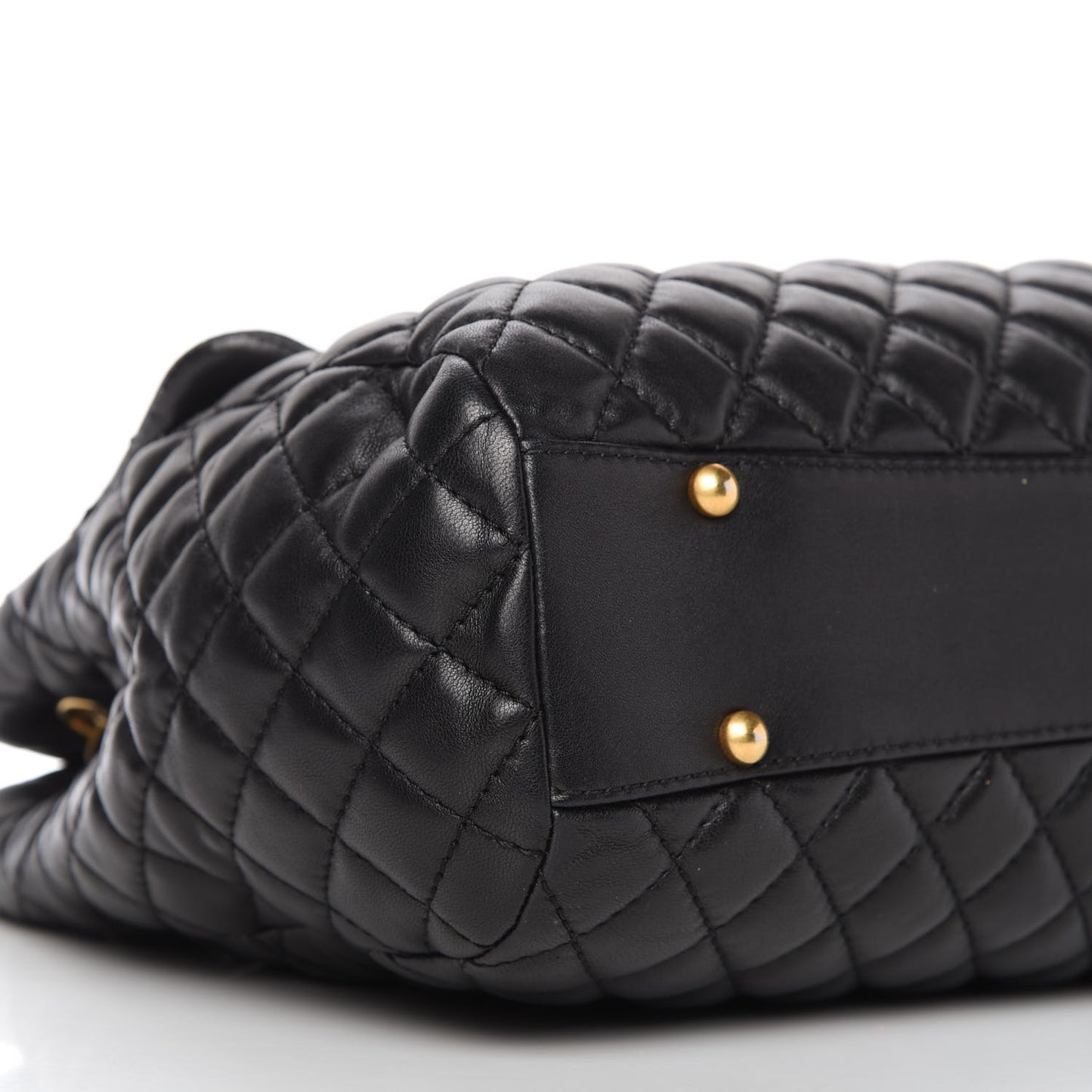 Lambskin Quilted Large Fluffy CC Shopping Tote Black