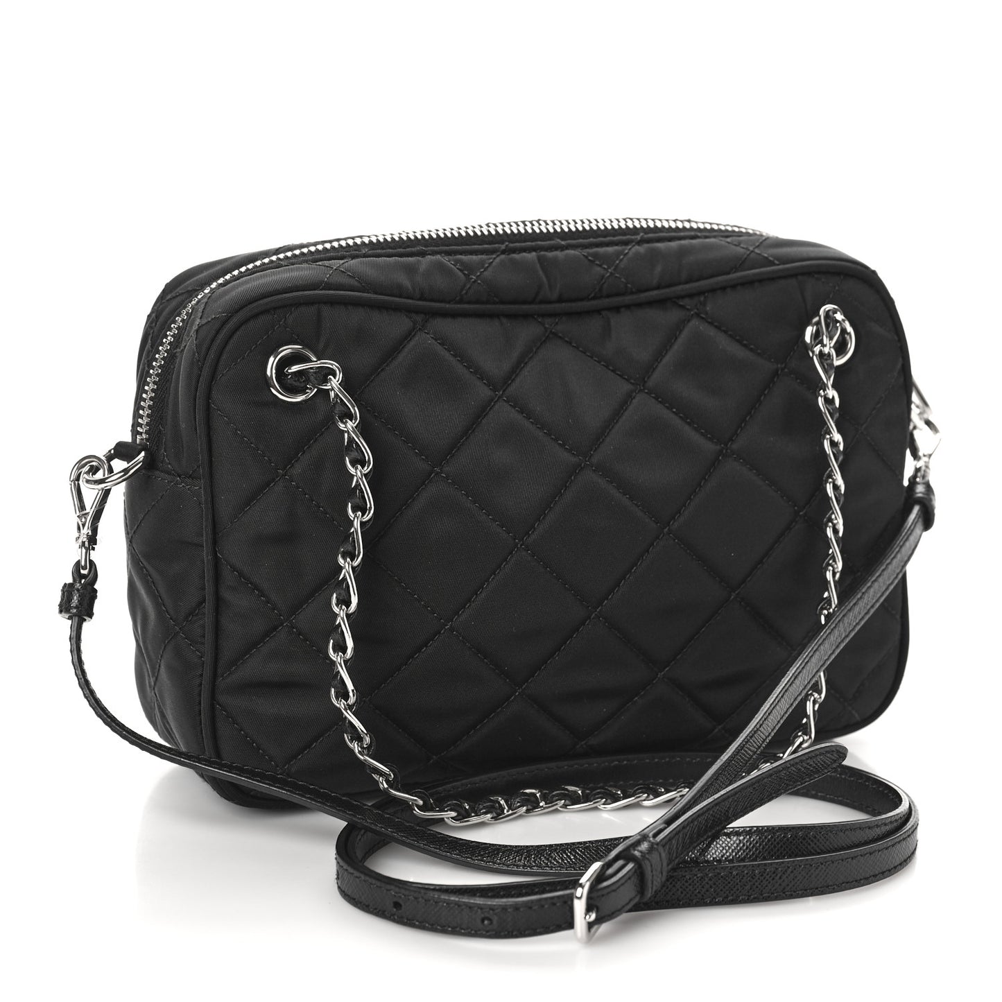 Nylon Tessuto Impuntu Quilted Bandoliera Crossbody Bag Black
