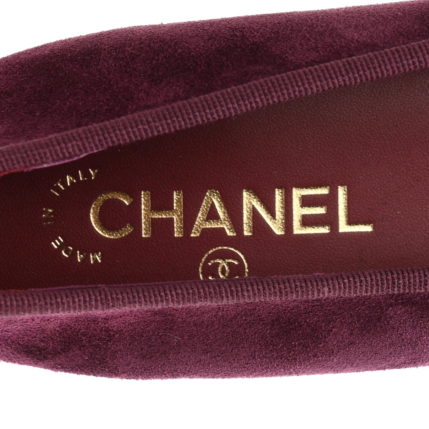 Suede Calfskin Patent Cap Toe CC Ballerina Flats 39 Burgundy
