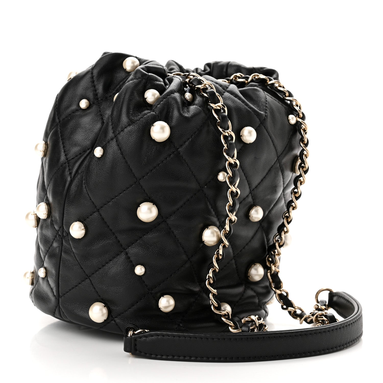 Chanel Lambskin Quilted Pearl About Pearls Drawstring Bag Black 3 of 10