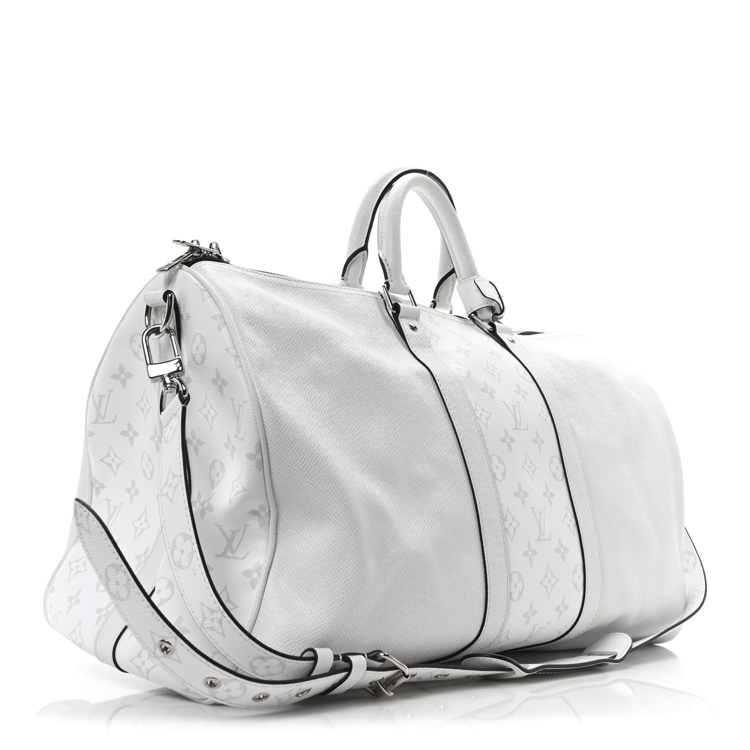 Louis Vuitton Taiga Monogram Eclipse Keepall Bandouliere 50 Optic White 2 of 9