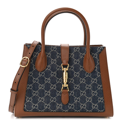 Gucci New Denim GG Monogram Dollar Calfskin Medium Jackie 1961 Tote Blue Tea Cuir Epilog 1 of 10